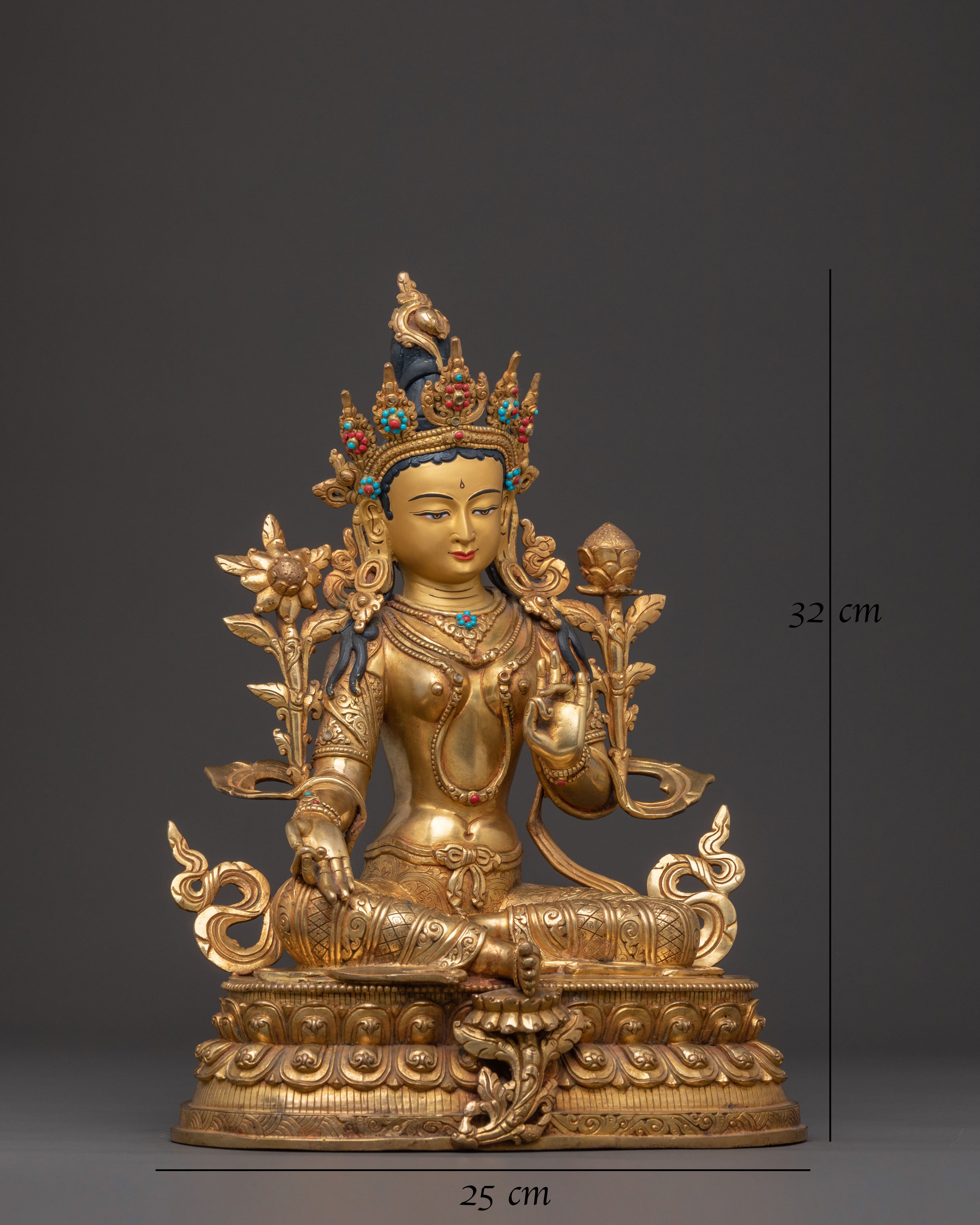 Golden Green Tara Peace Statue - Exquisite Copper