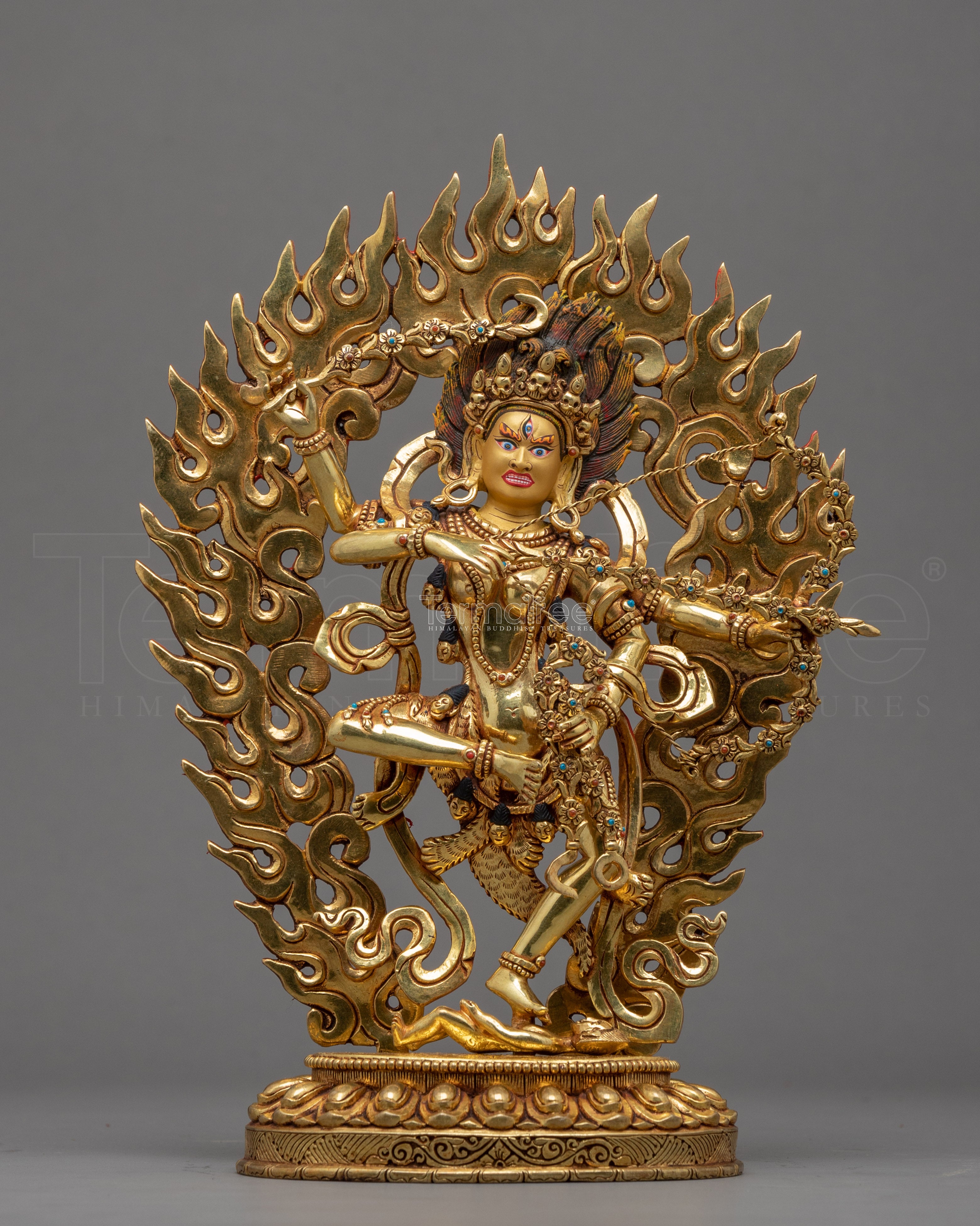 Hand-Carved Kurukulle Sadhana Sculpture | Tibetan Dakini Kurukulla Gold Statue - Termatree