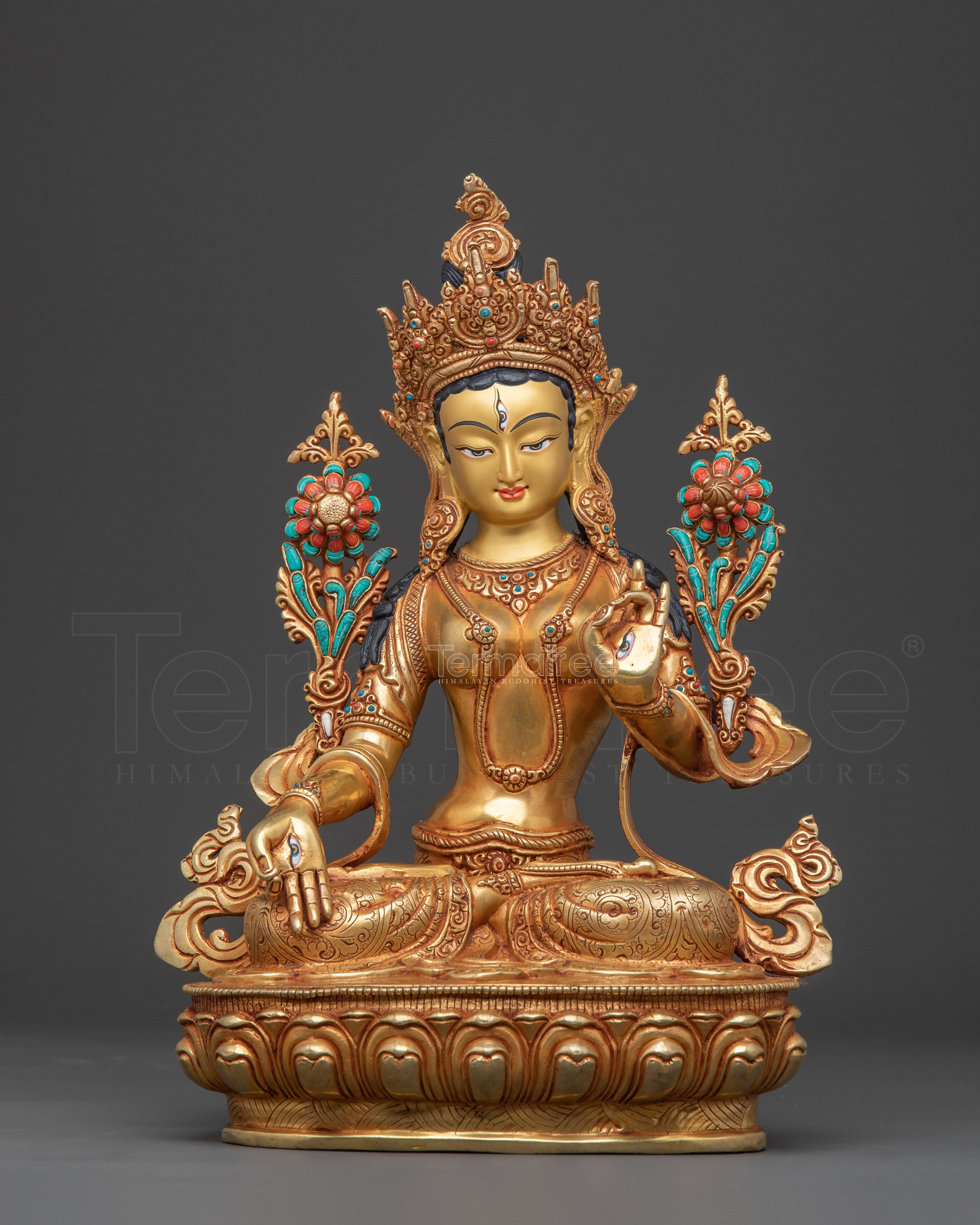 White Tara Statue Guardian of Wellness: Hand-Gilded Copper