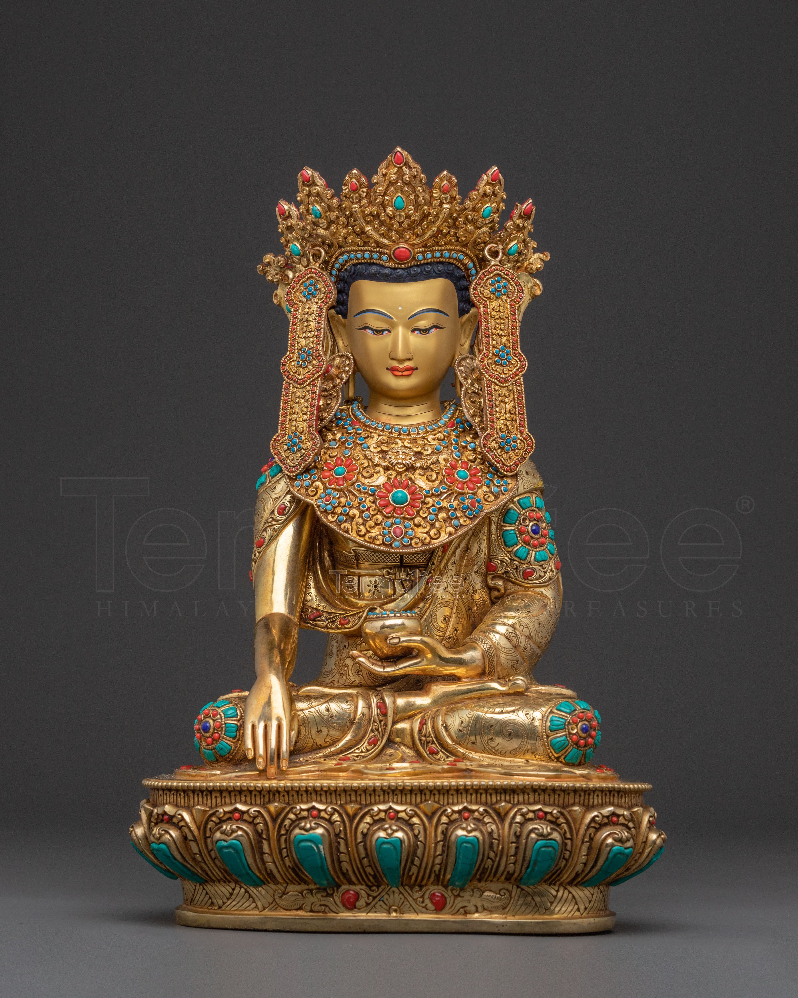Shakyamuni Buddha Golden Statue with Crown – Himalayan Craft