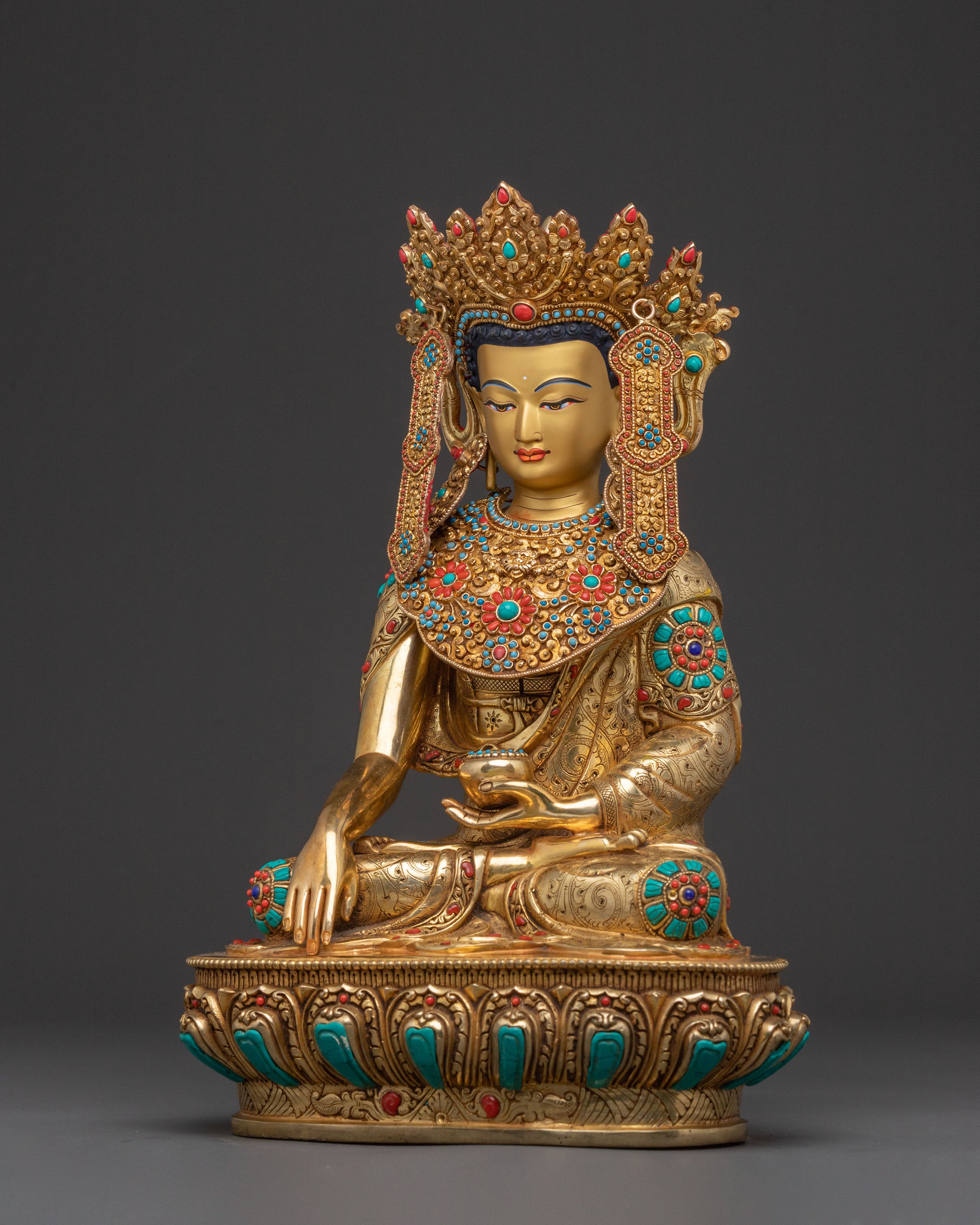 Shakyamuni Buddha Golden Statue with Crown – Himalayan Craft
