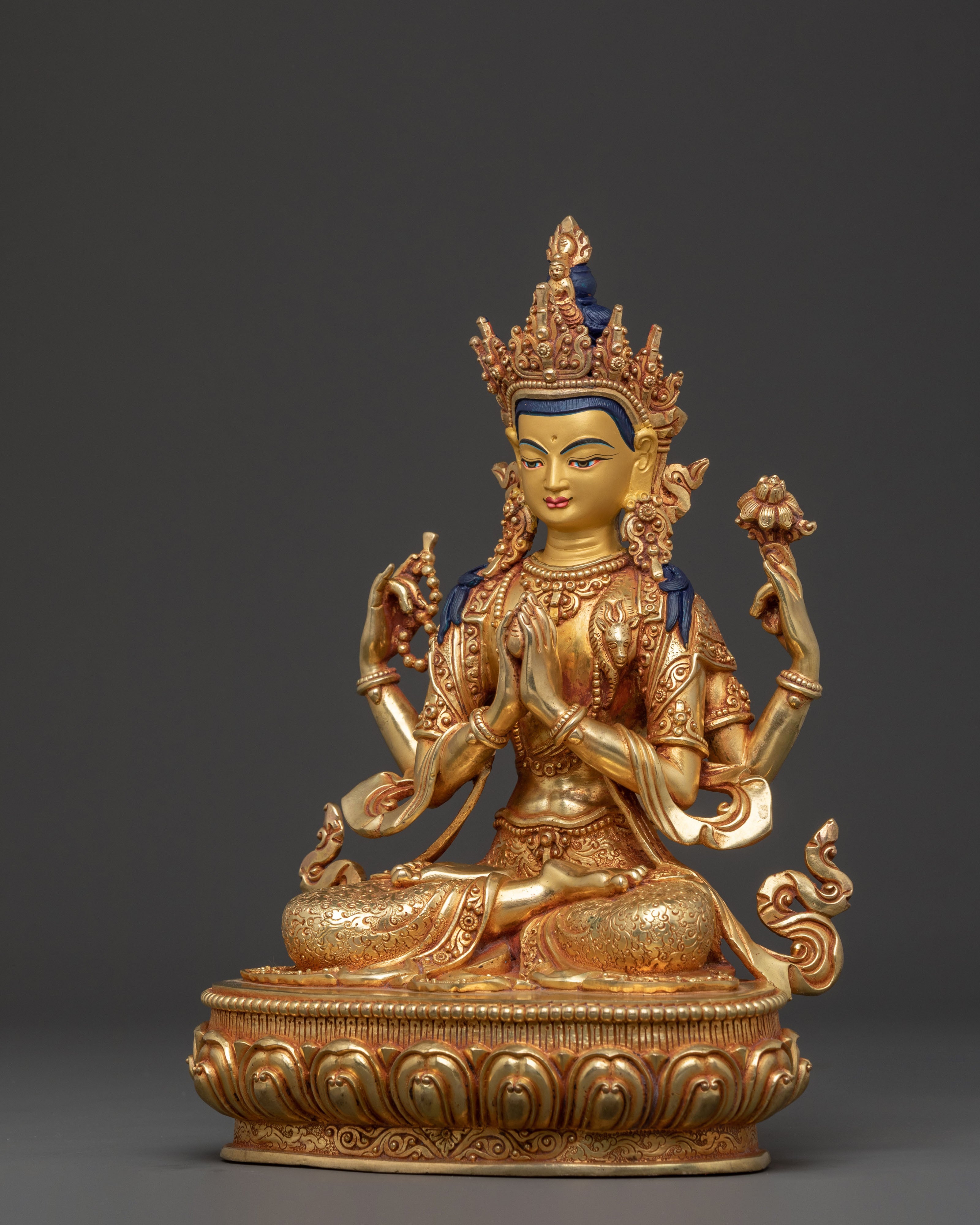 Boundless Compassion Chenrezig Statue | Hand-Gilded Copper