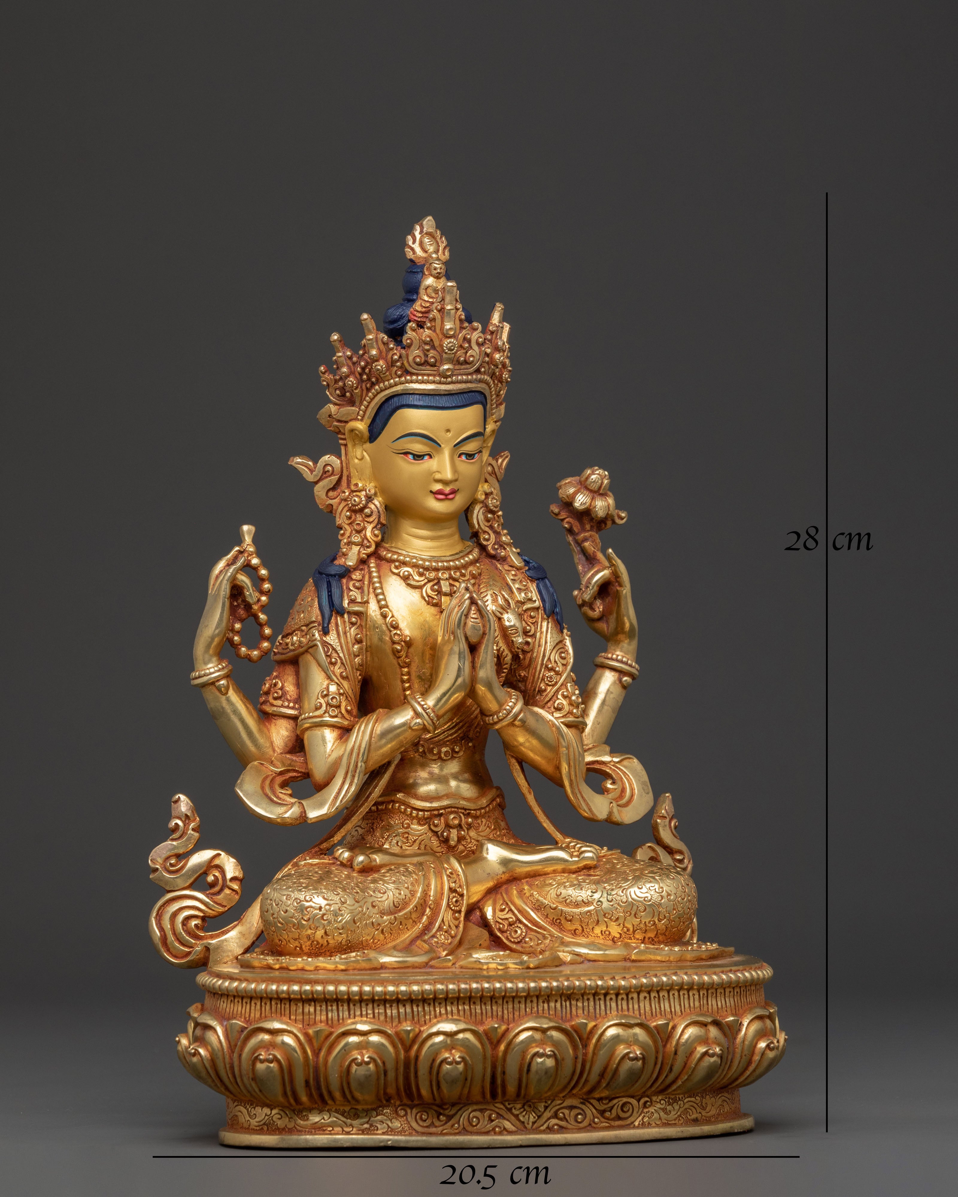 Boundless Compassion Chenrezig Statue | Hand-Gilded Copper