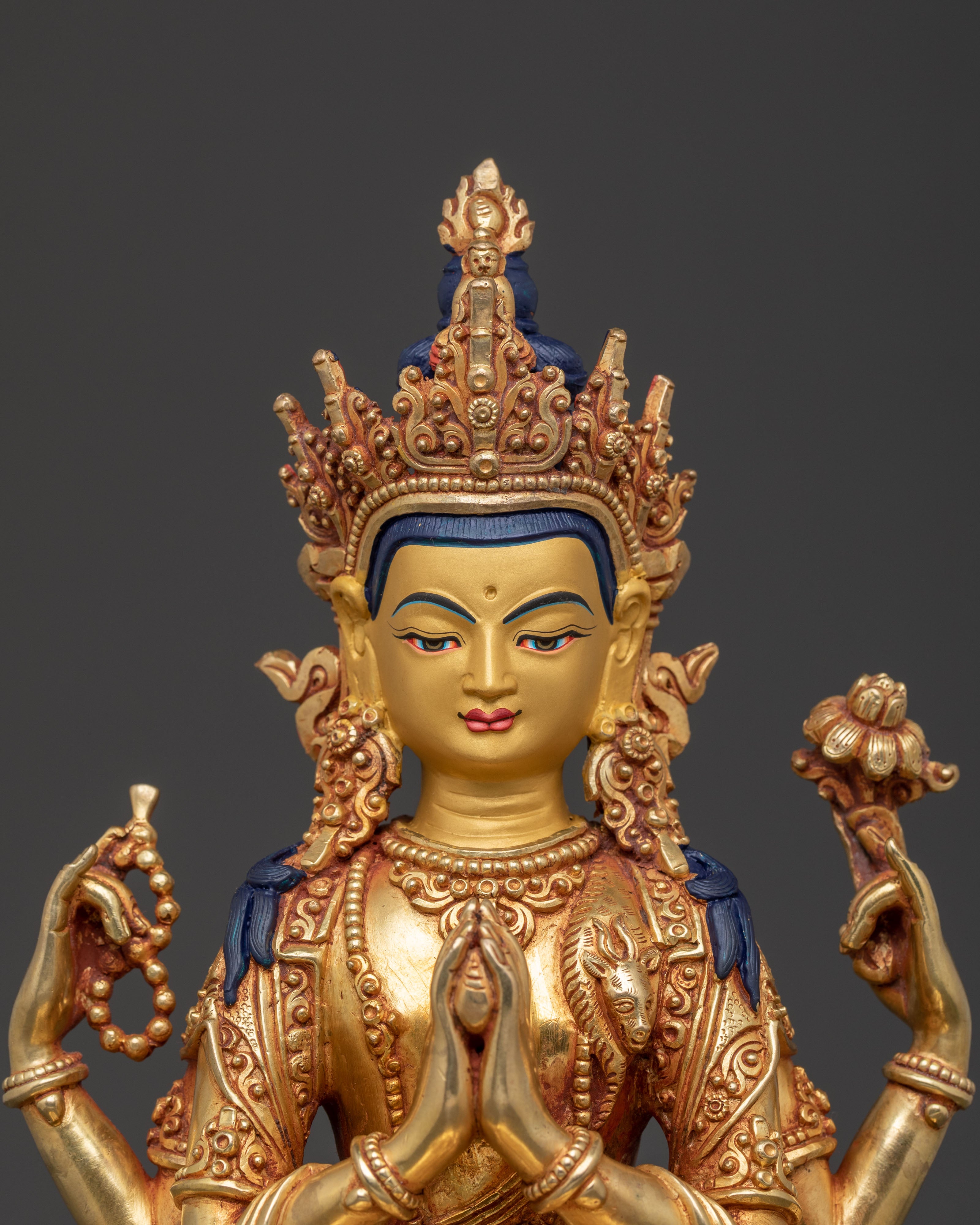 Boundless Compassion Chenrezig Statue | Hand-Gilded Copper