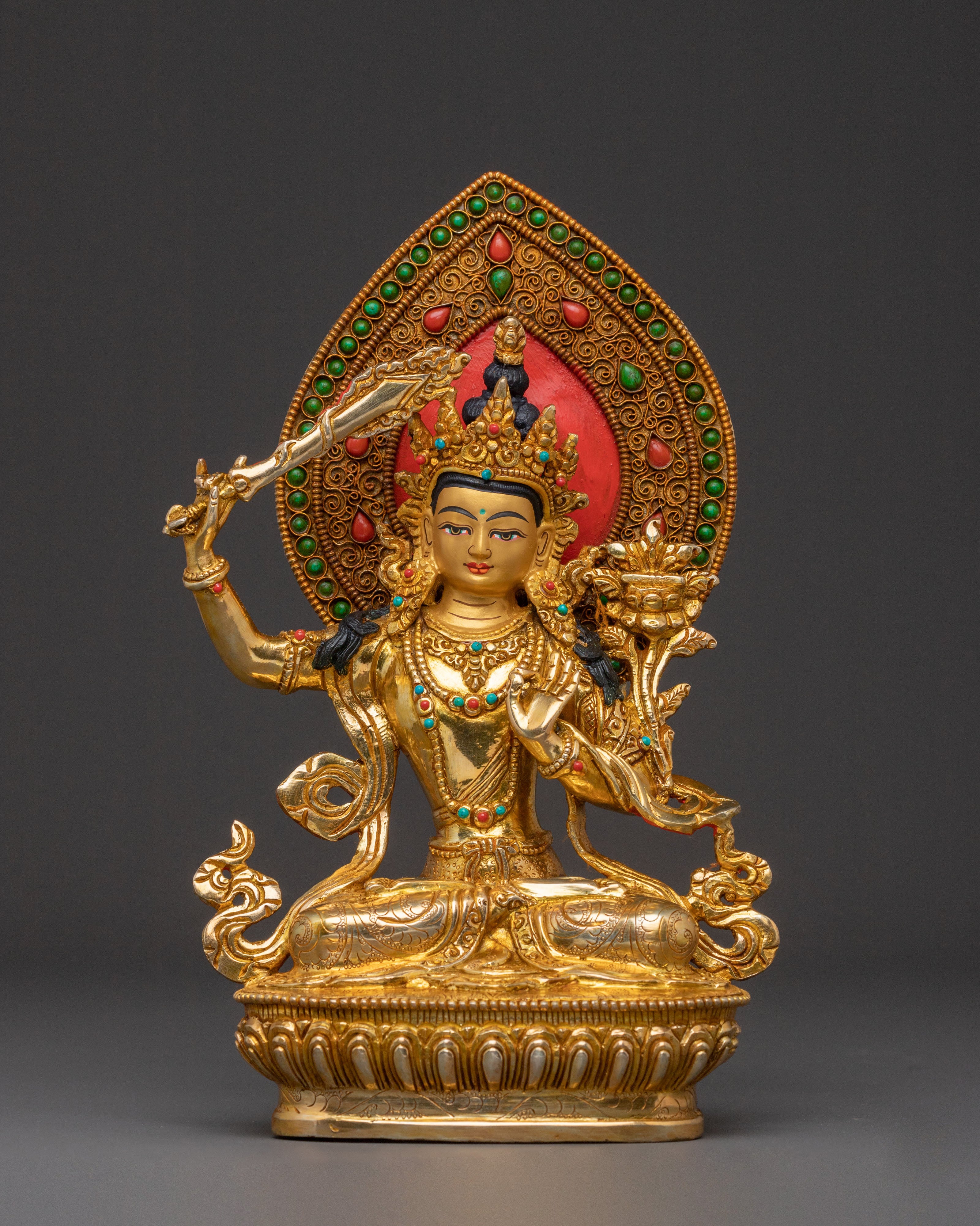 Manjushri Statue Sword of Knowledge - Hand-Gilded Wisdom