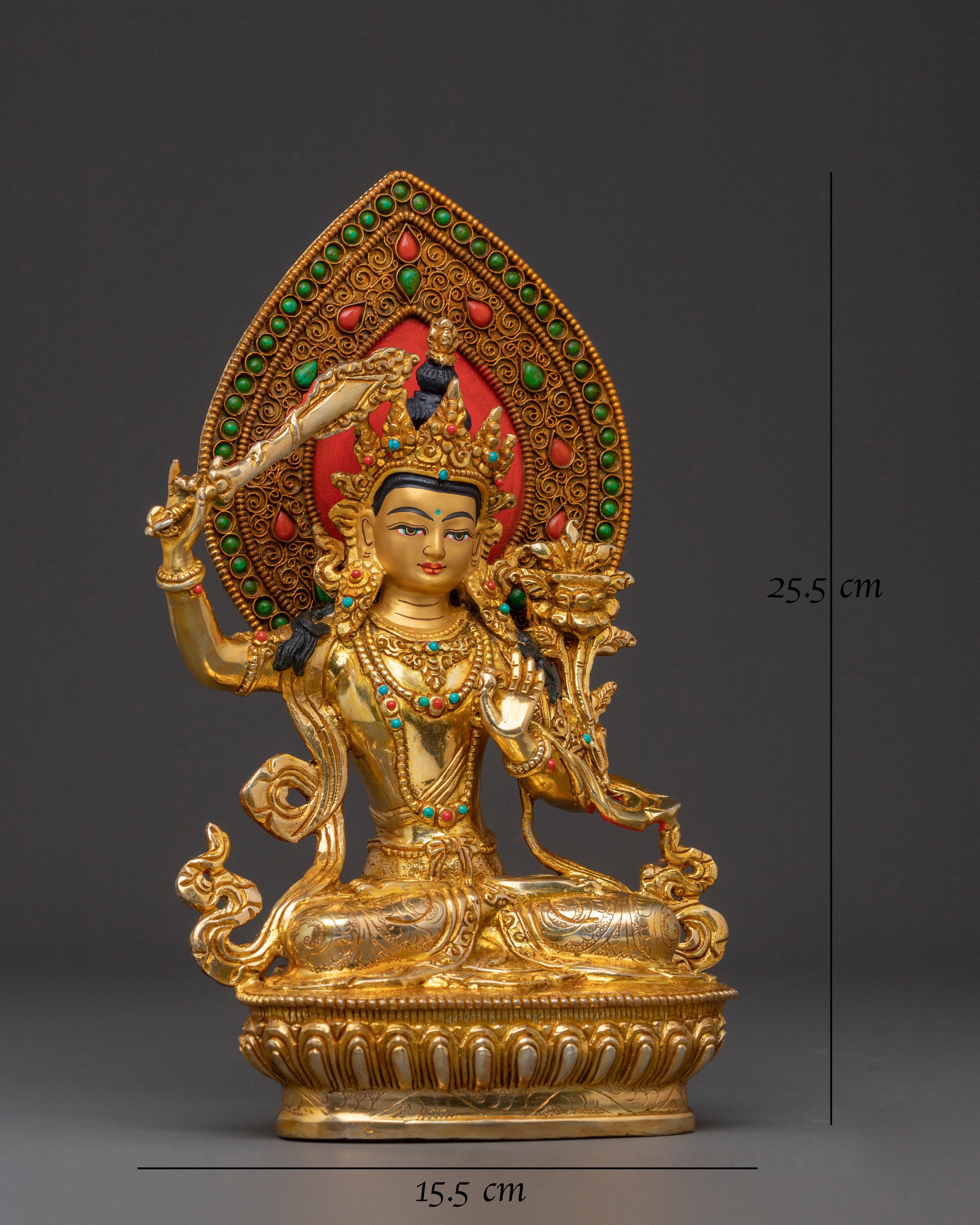 Manjushri Statue Sword of Knowledge - Hand-Gilded Wisdom