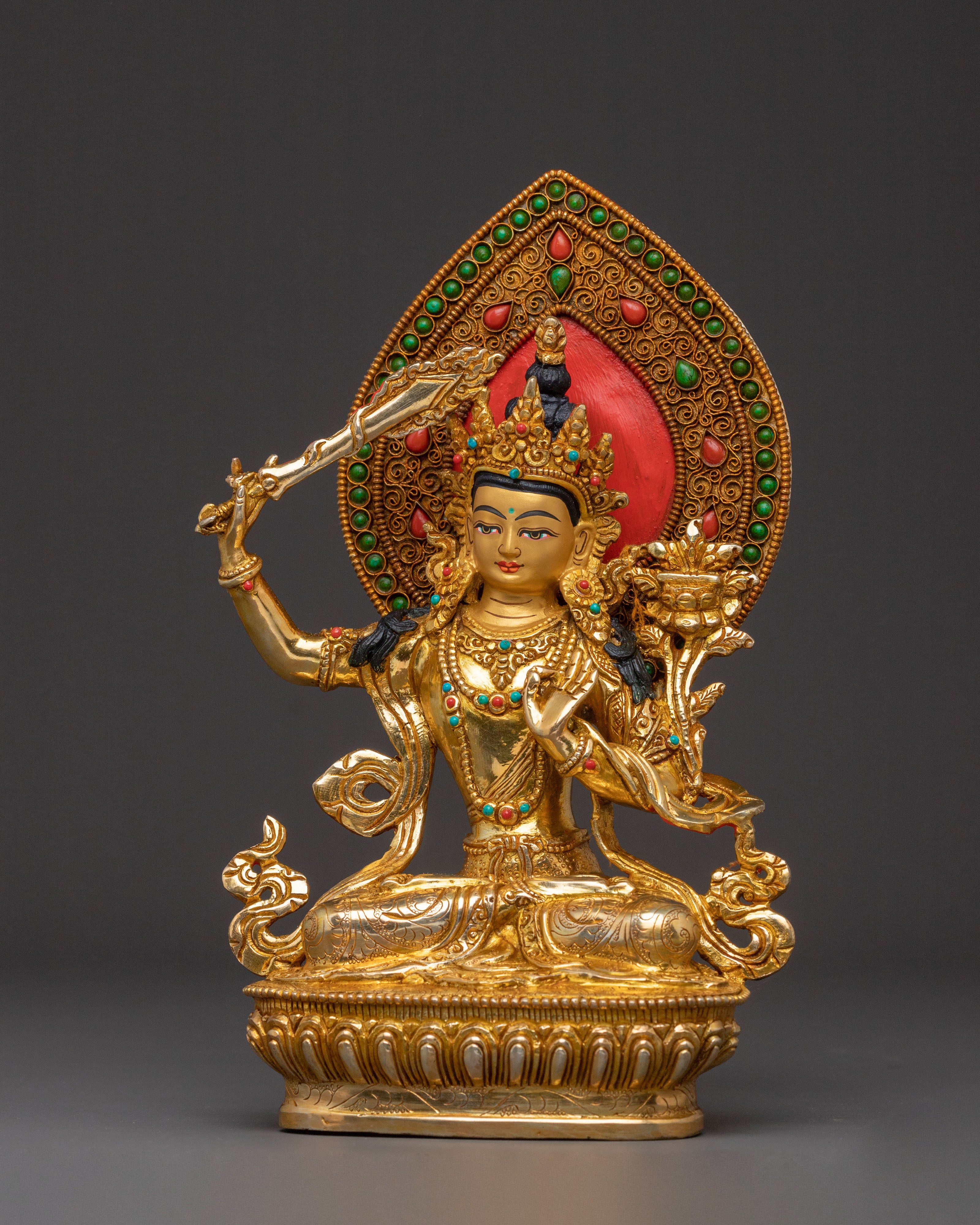 Manjushri Statue Sword of Knowledge - Hand-Gilded Wisdom