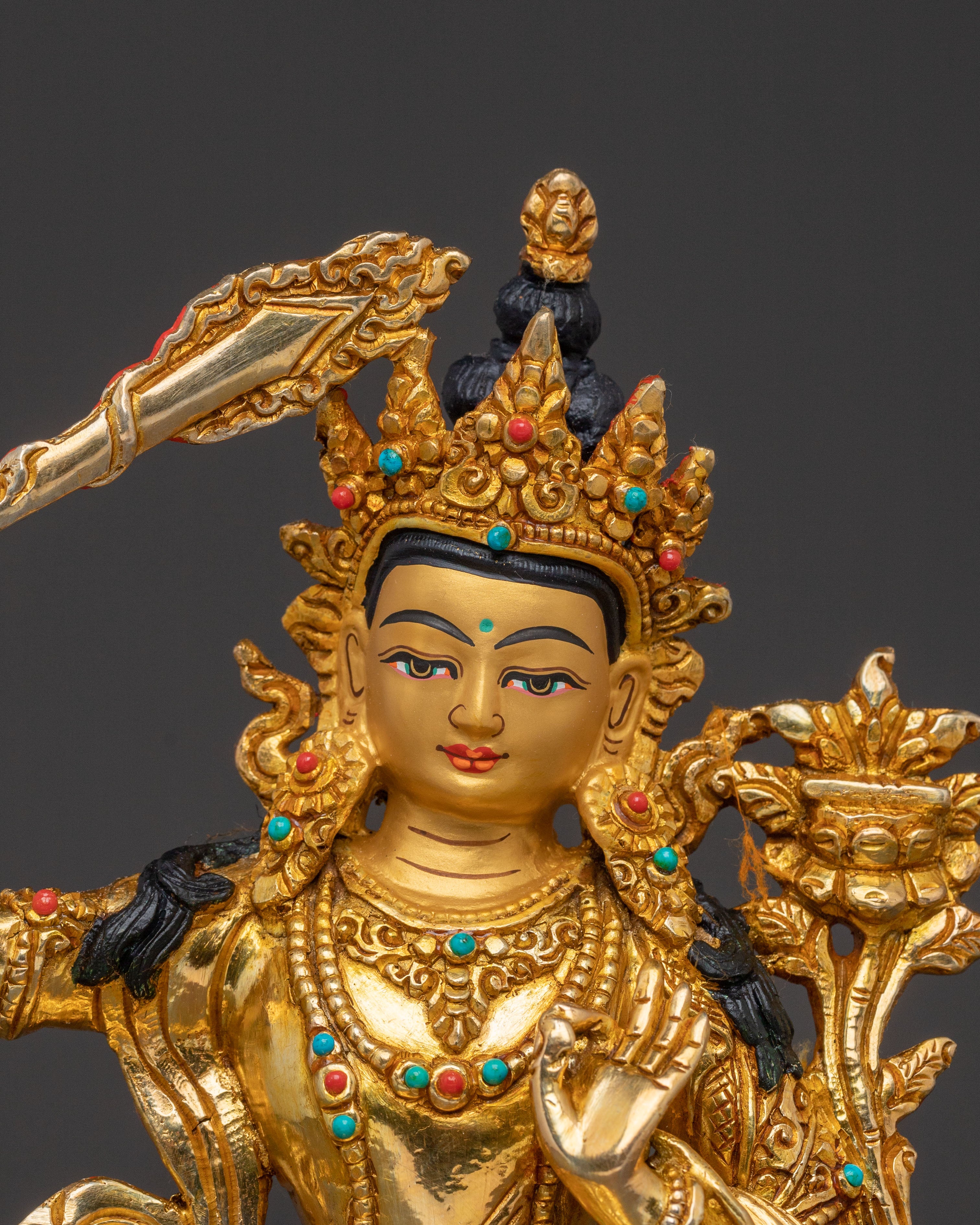 Manjushri Statue Sword of Knowledge - Hand-Gilded Wisdom