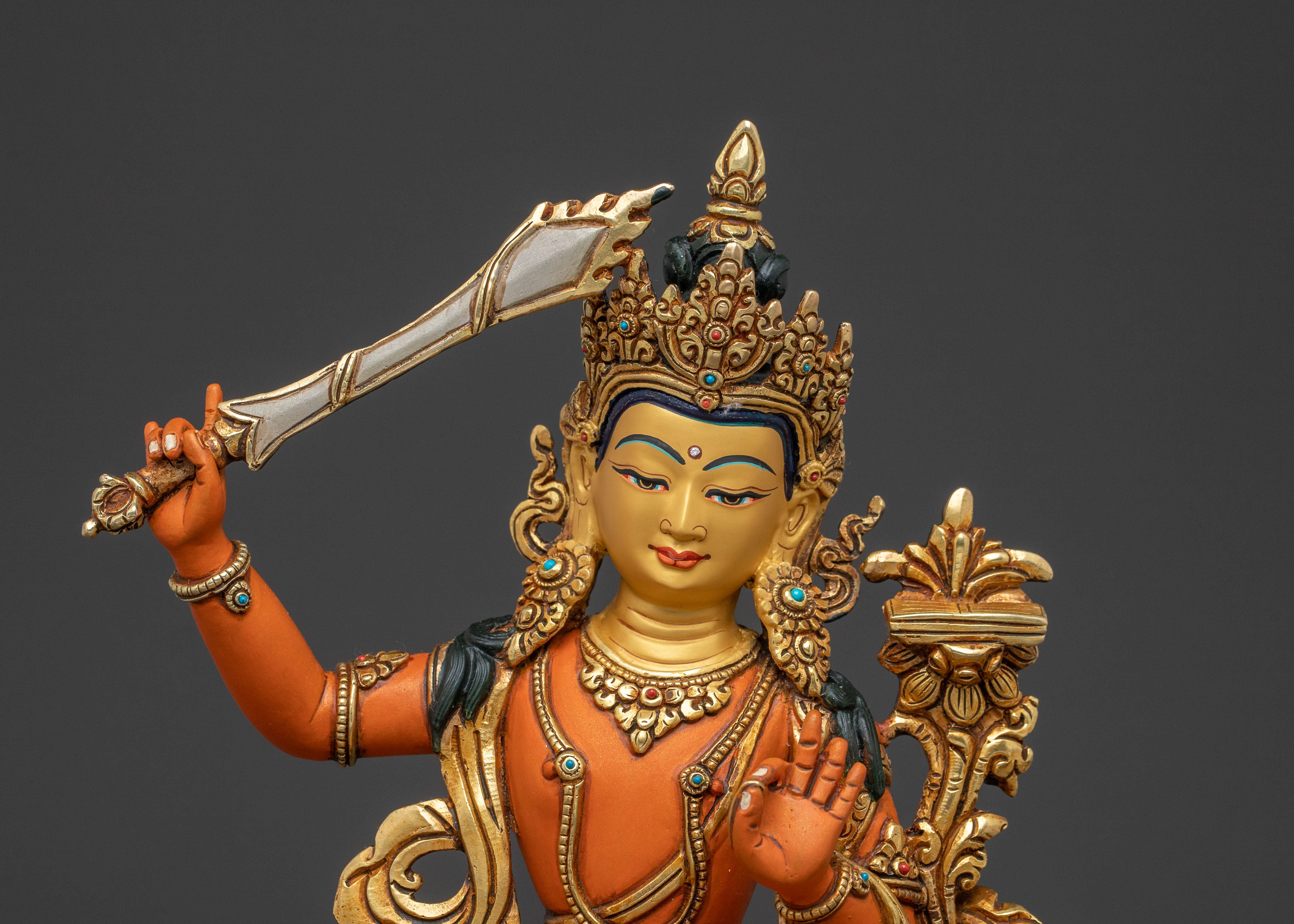 Manjushri Spiritual Statue | 24k Gold Gilded Serenity
