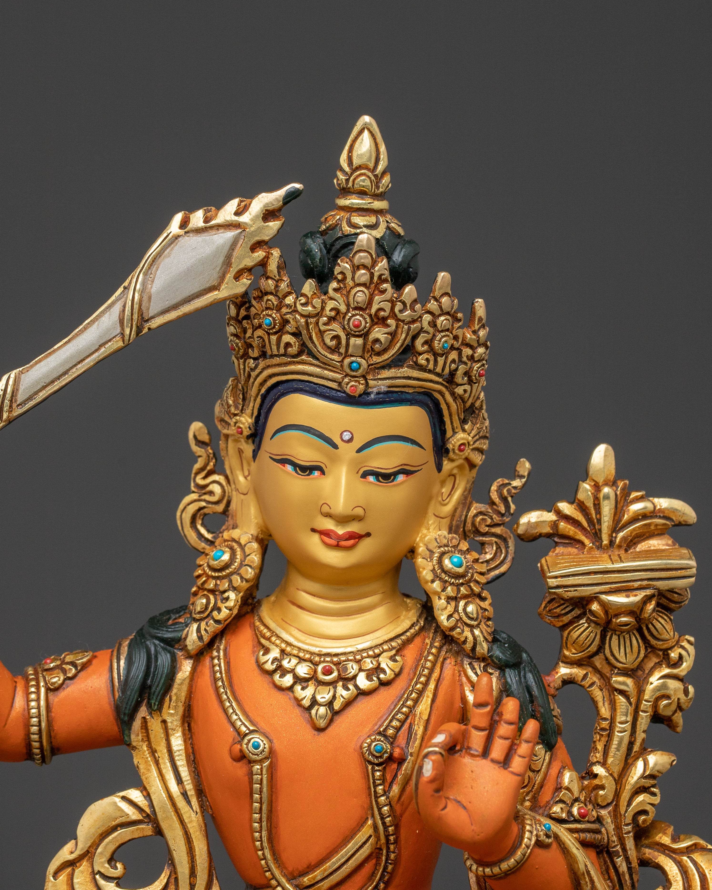 Manjushri Spiritual Statue | 24k Gold Gilded Serenity