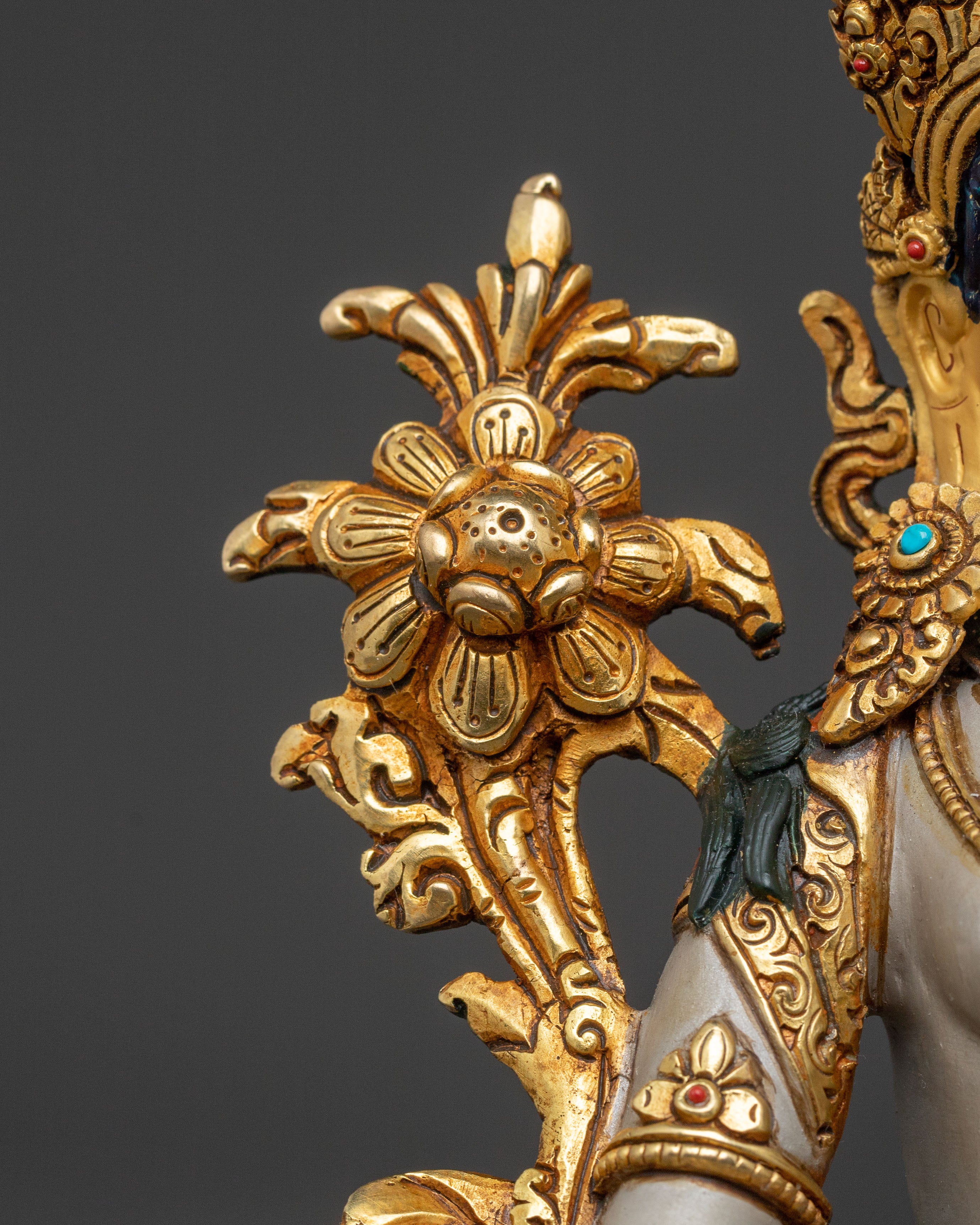 White Tara Statue | Golden Compassion Deity