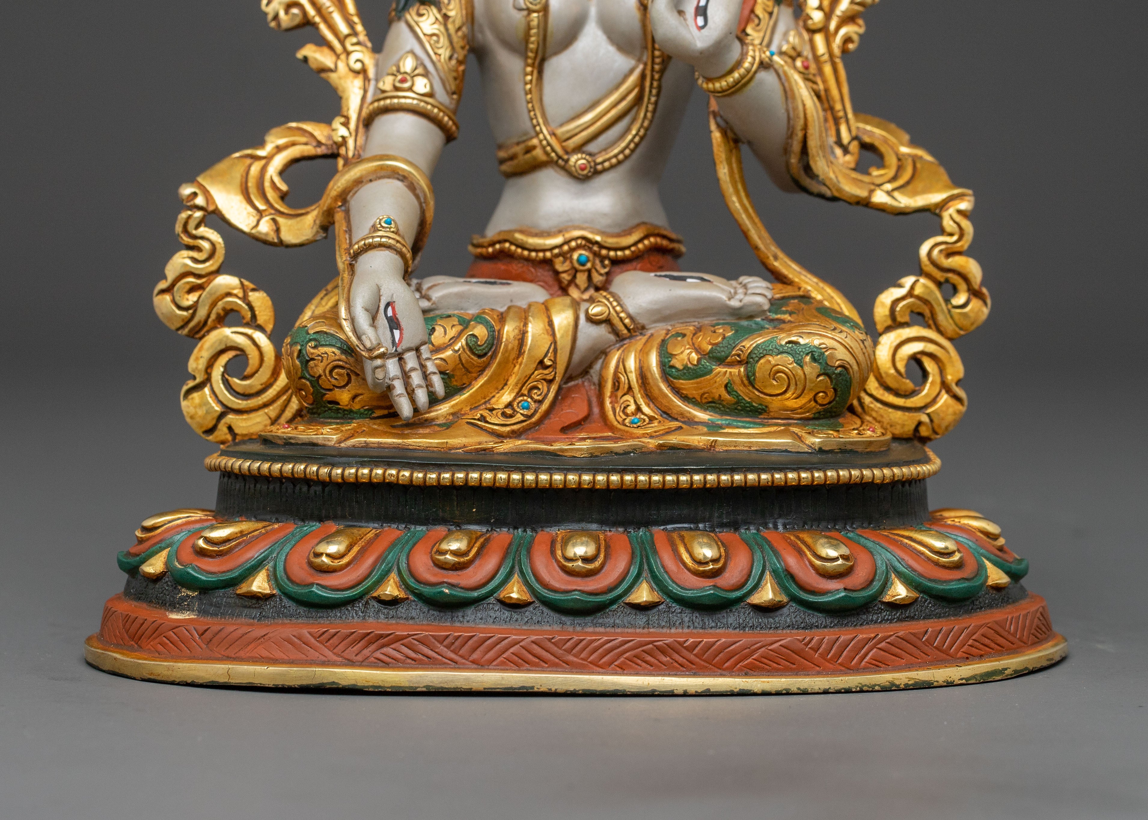 White Tara Statue | Golden Compassion Deity