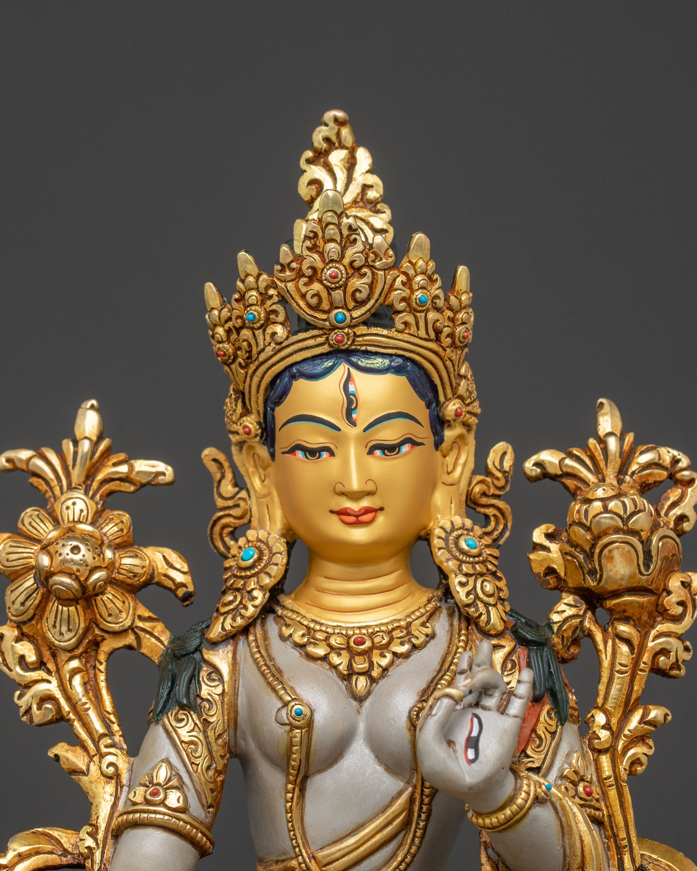 White Tara Statue | Golden Compassion Deity