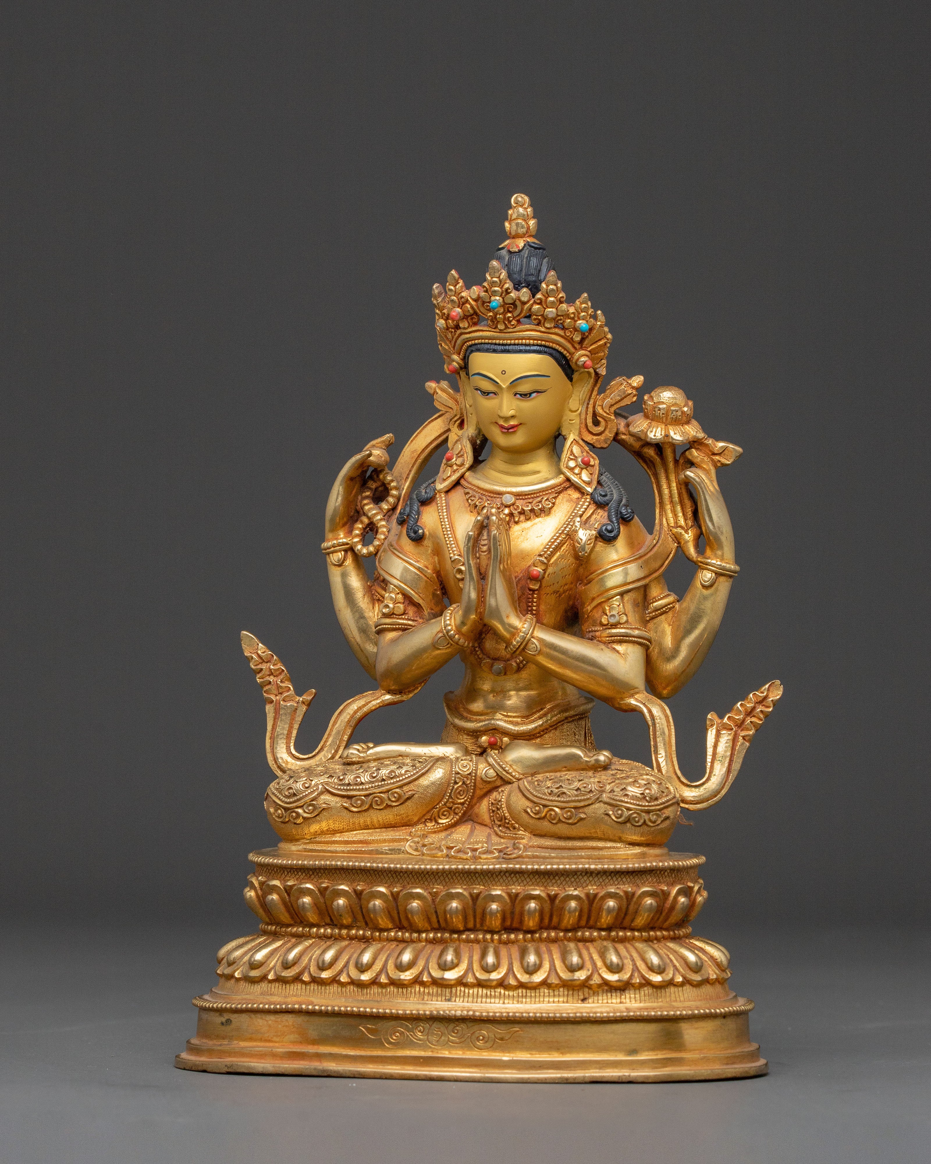 Chenrezig 24k Gold Gilded Statue | Meditational Decor