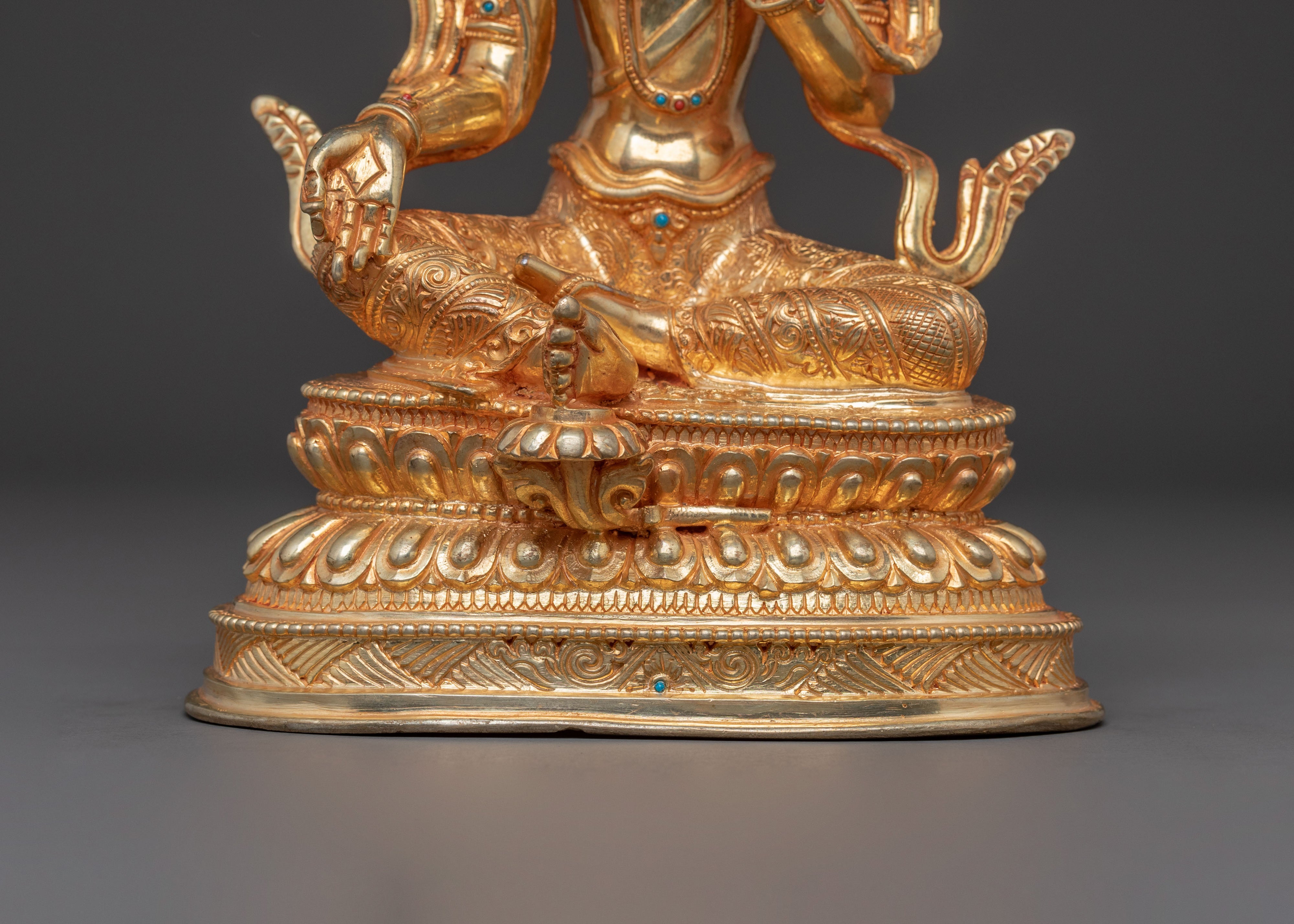 Green Tara Handcrafted Spiritual Statue - 24K Gold Gilded Artistry