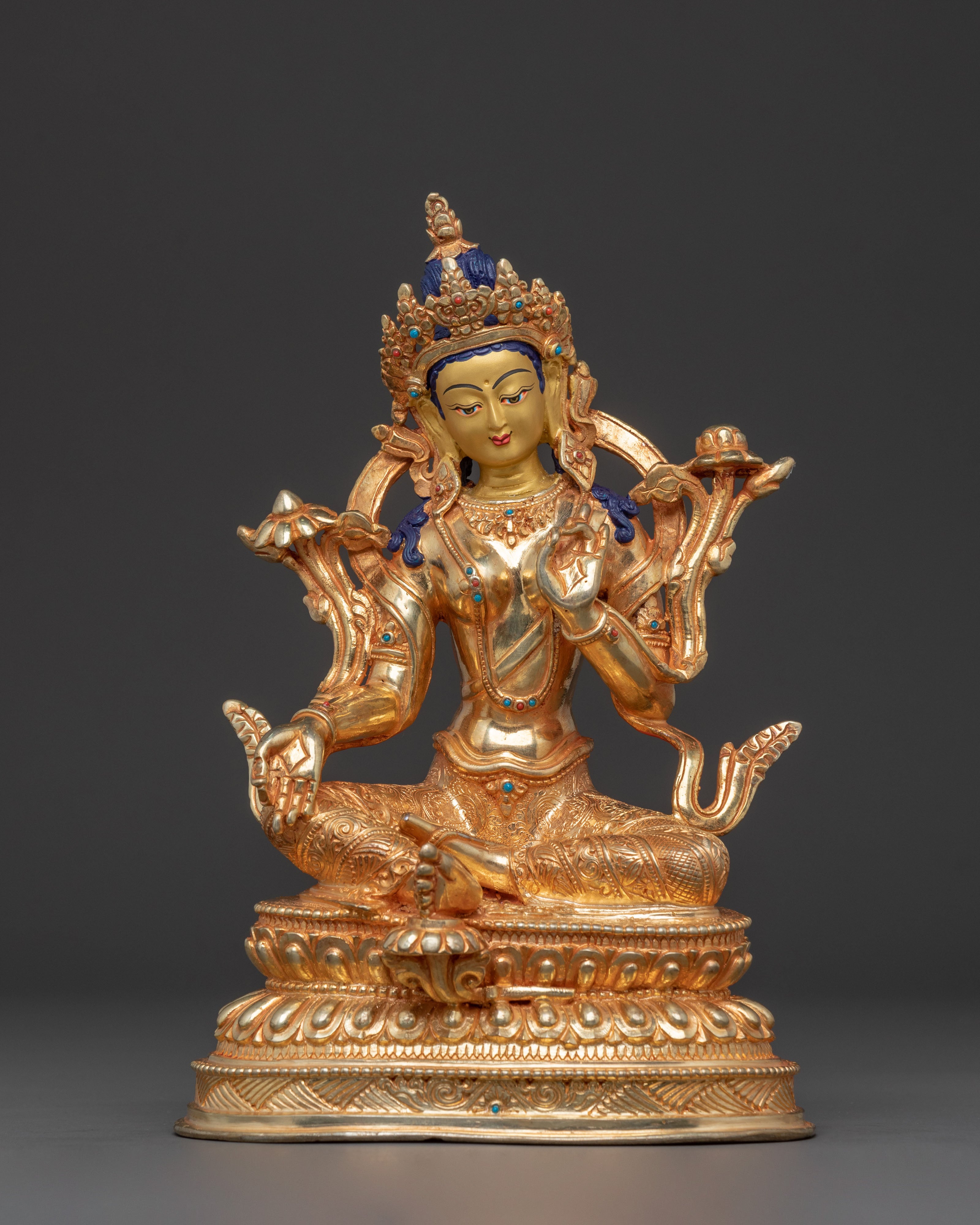 Green Tara Handcrafted Spiritual Statue - 24K Gold Gilded Artistry
