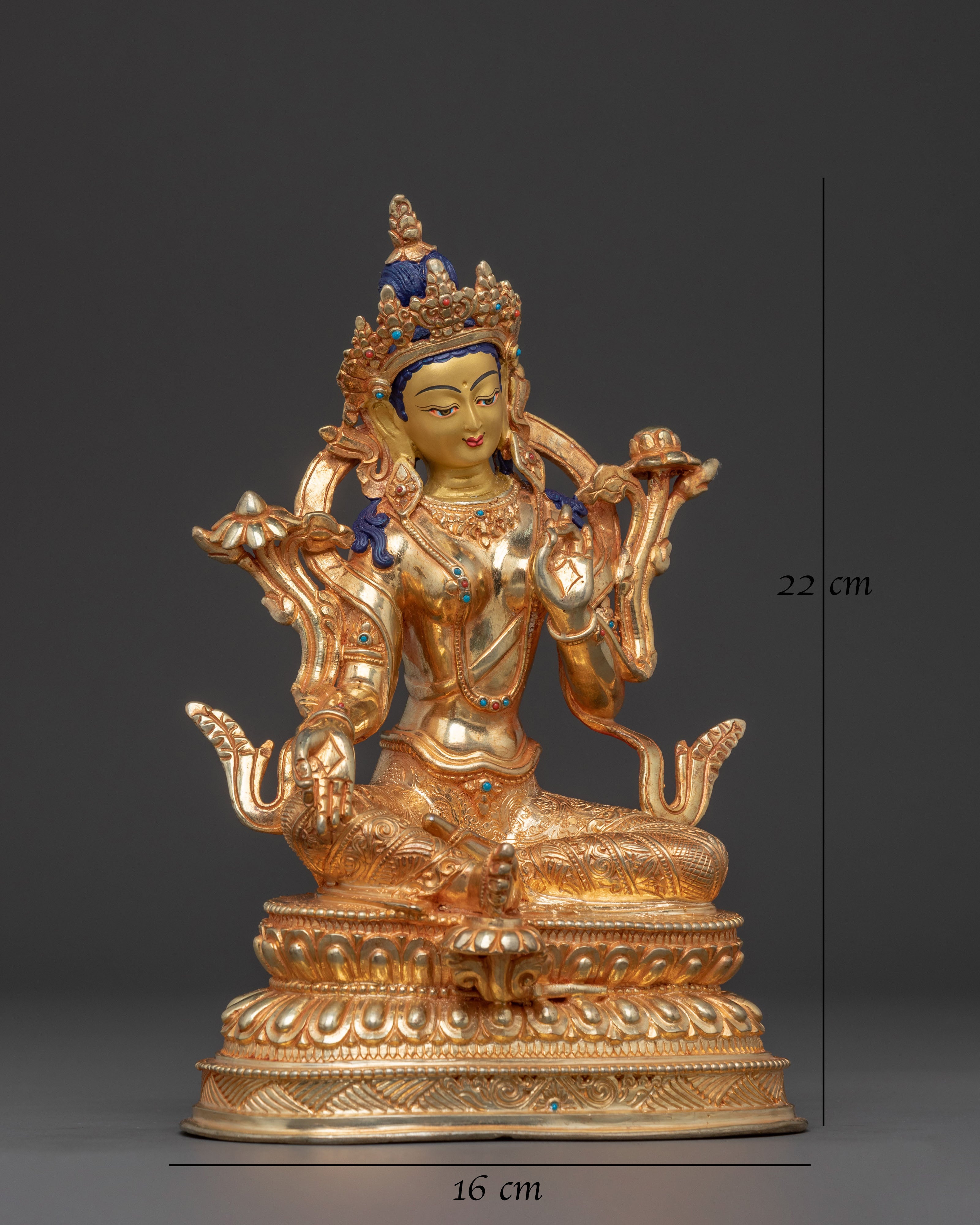Green Tara Handcrafted Spiritual Statue - 24K Gold Gilded Artistry