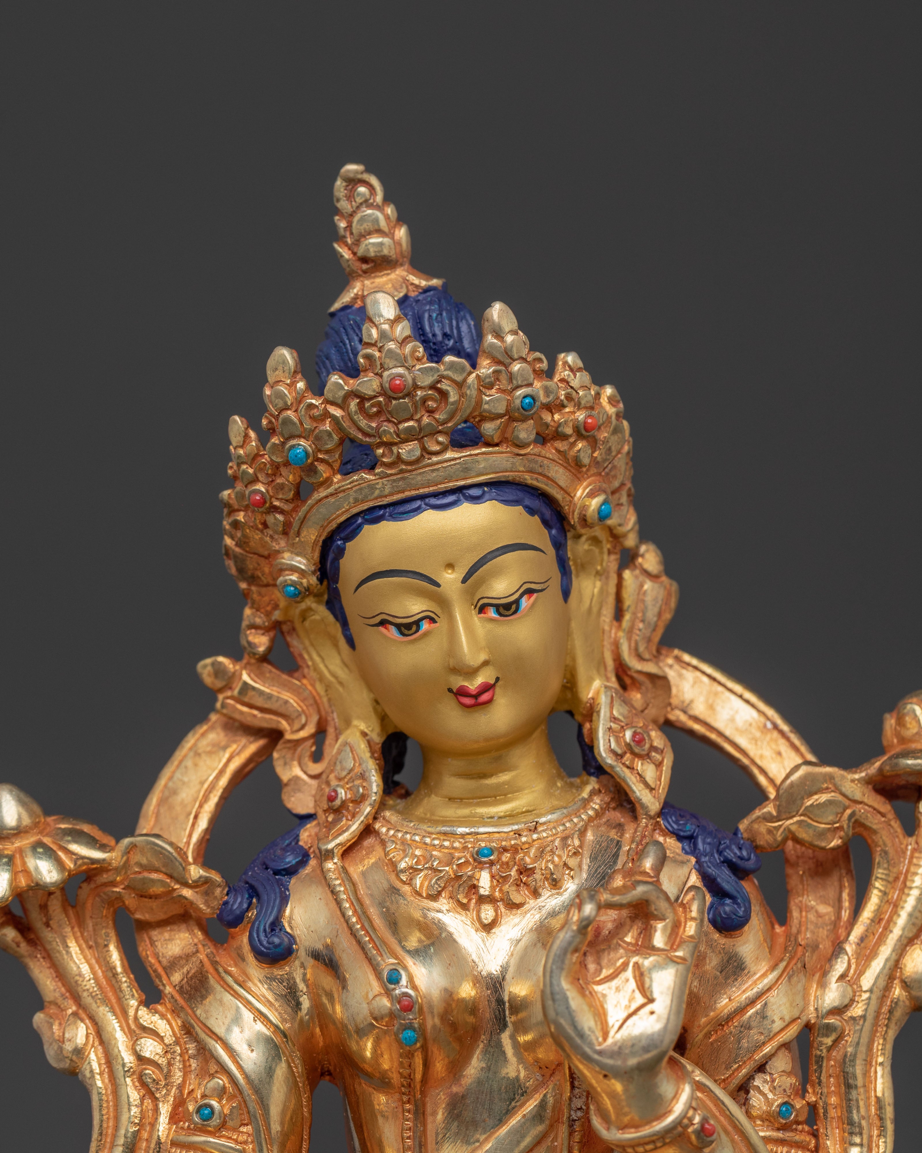 Green Tara Handcrafted Spiritual Statue - 24K Gold Gilded Artistry