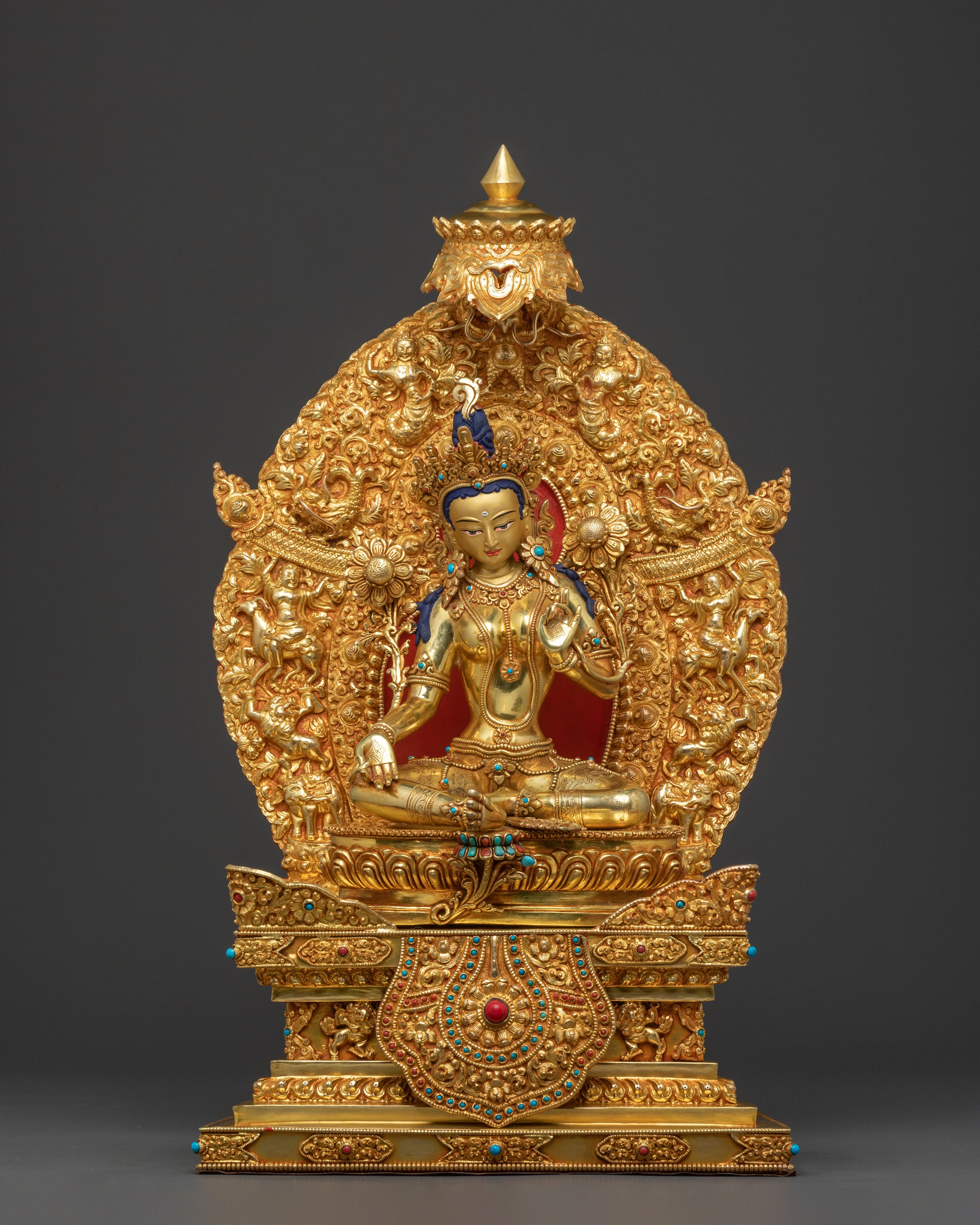 Green Tara Statue  On Throne | Sacred Altar Decor