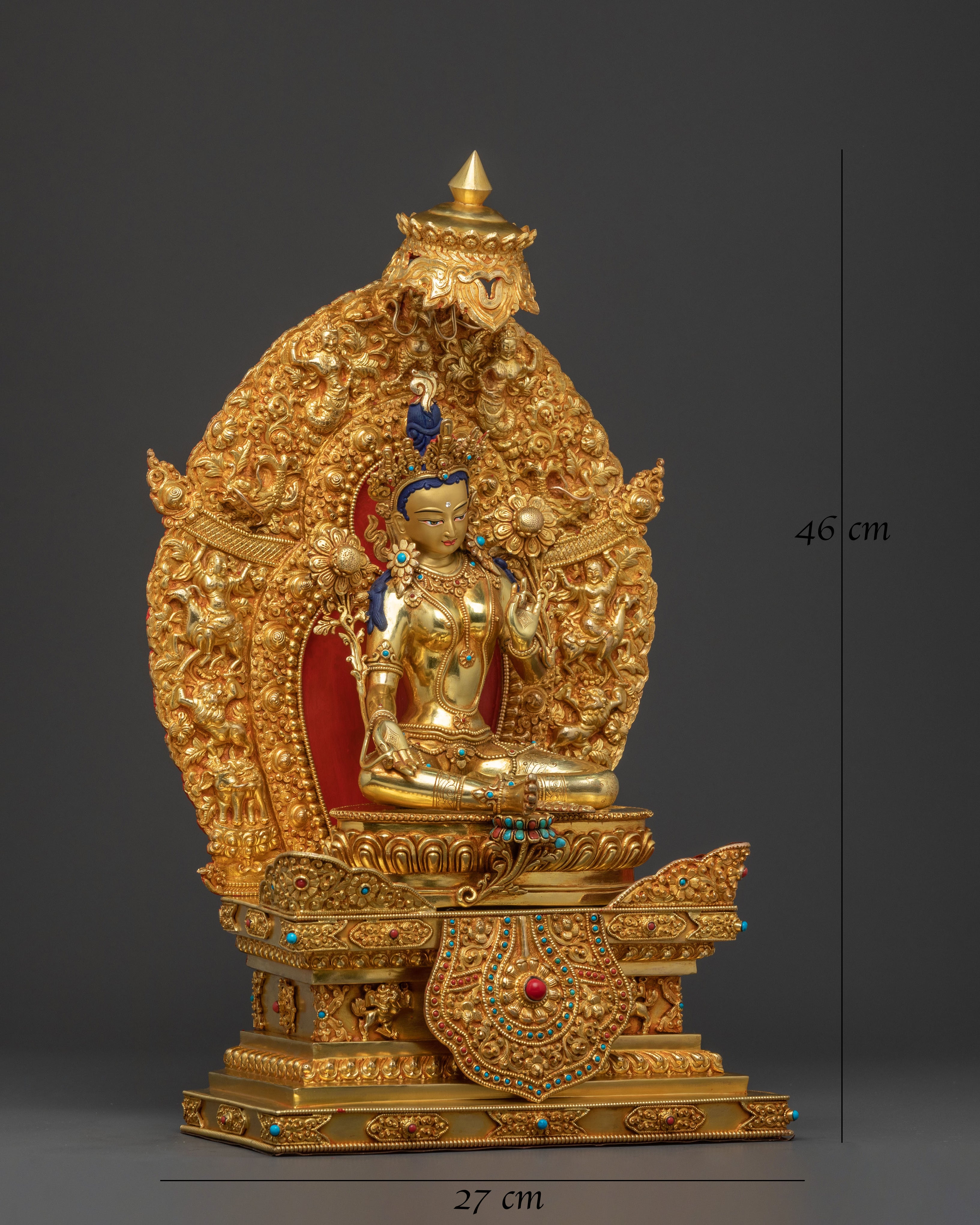 Green Tara Statue  On Throne | Sacred Altar Decor