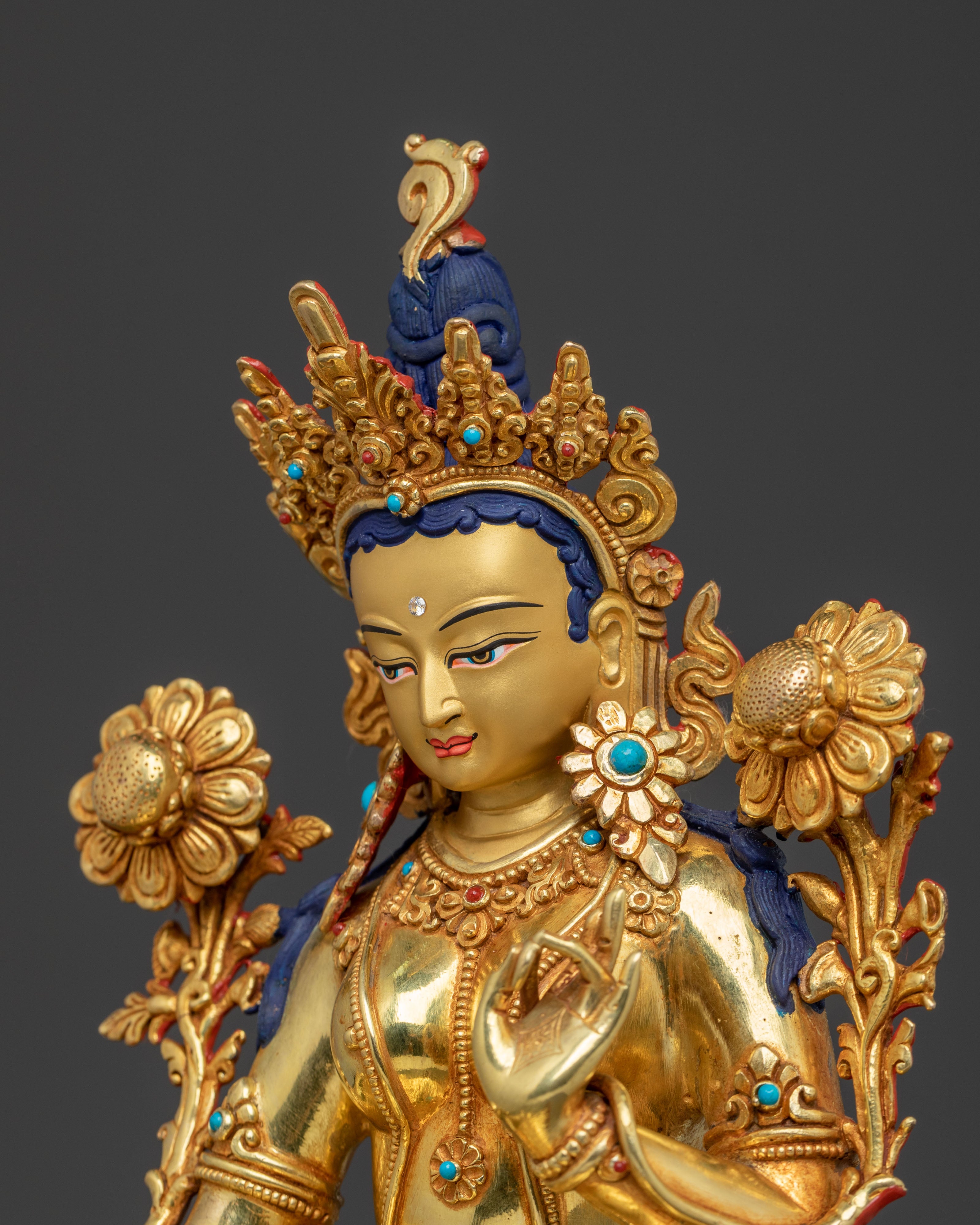 Green Tara Statue  On Throne | Sacred Altar Decor