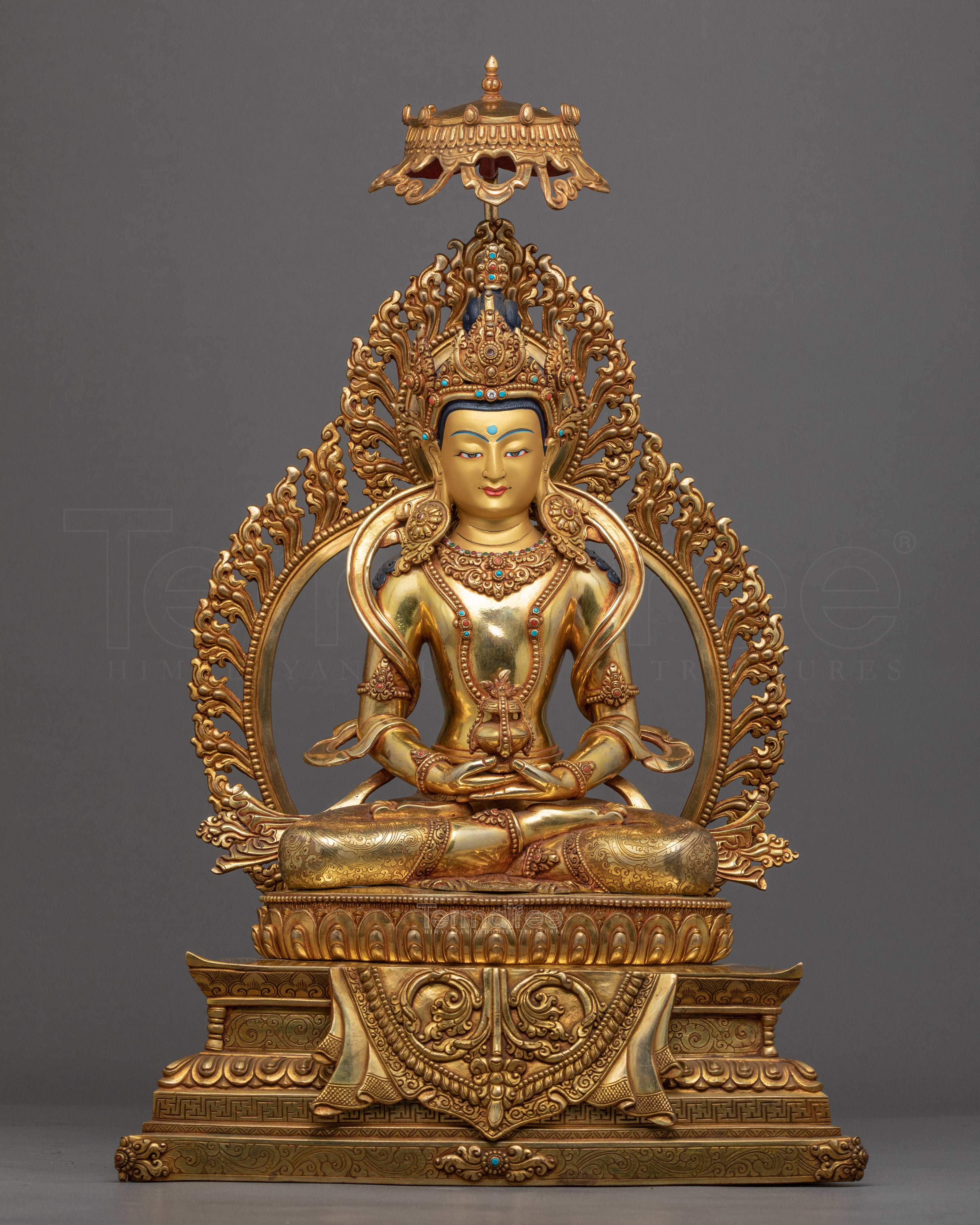Gold-Gilded Statue For Amitayus Sutra Practice | Traditionally Hand Carved Art