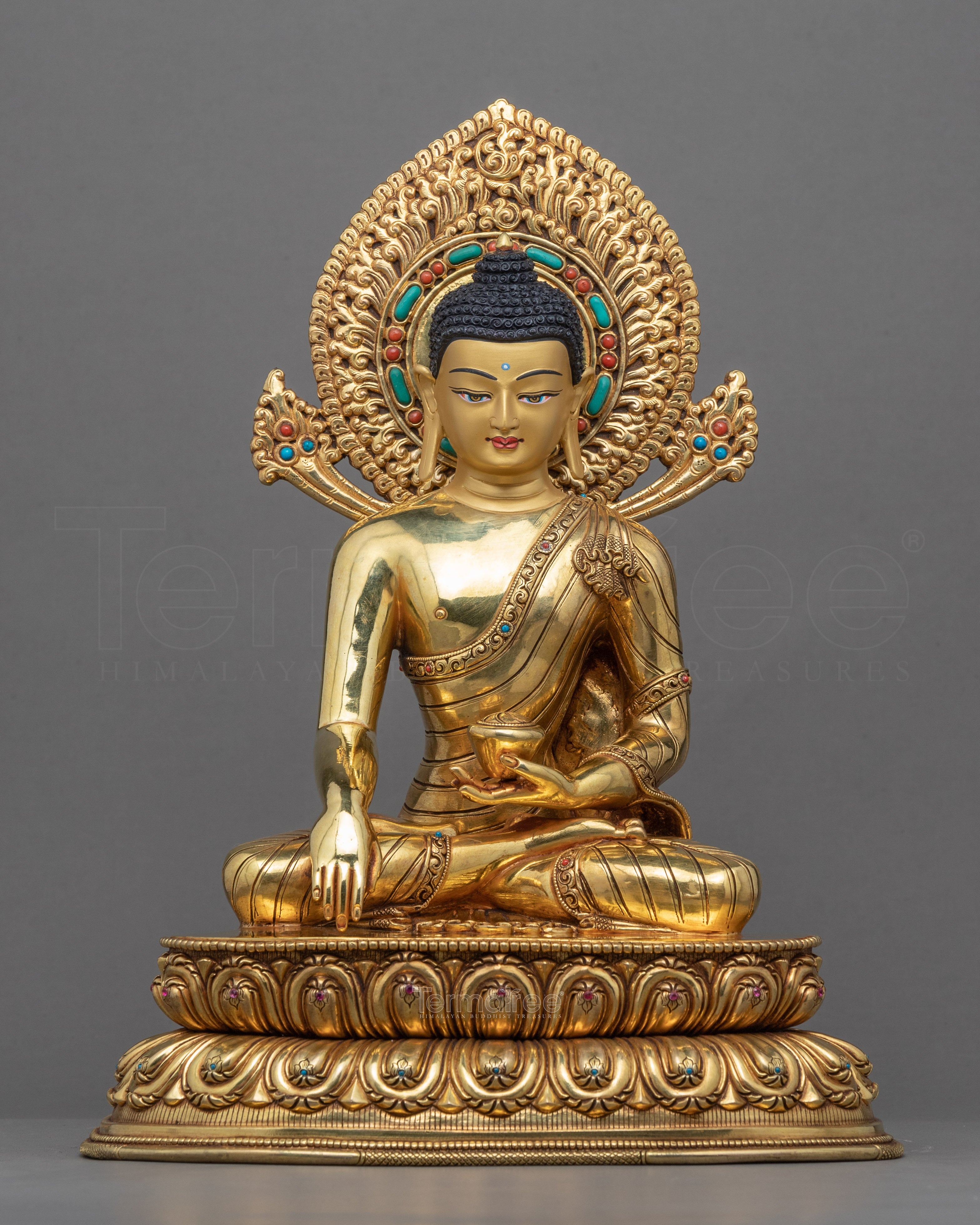 Seated Shakyamuni Buddha In Lotus Statue | Tibetan Art Plated with Gold - Termatree