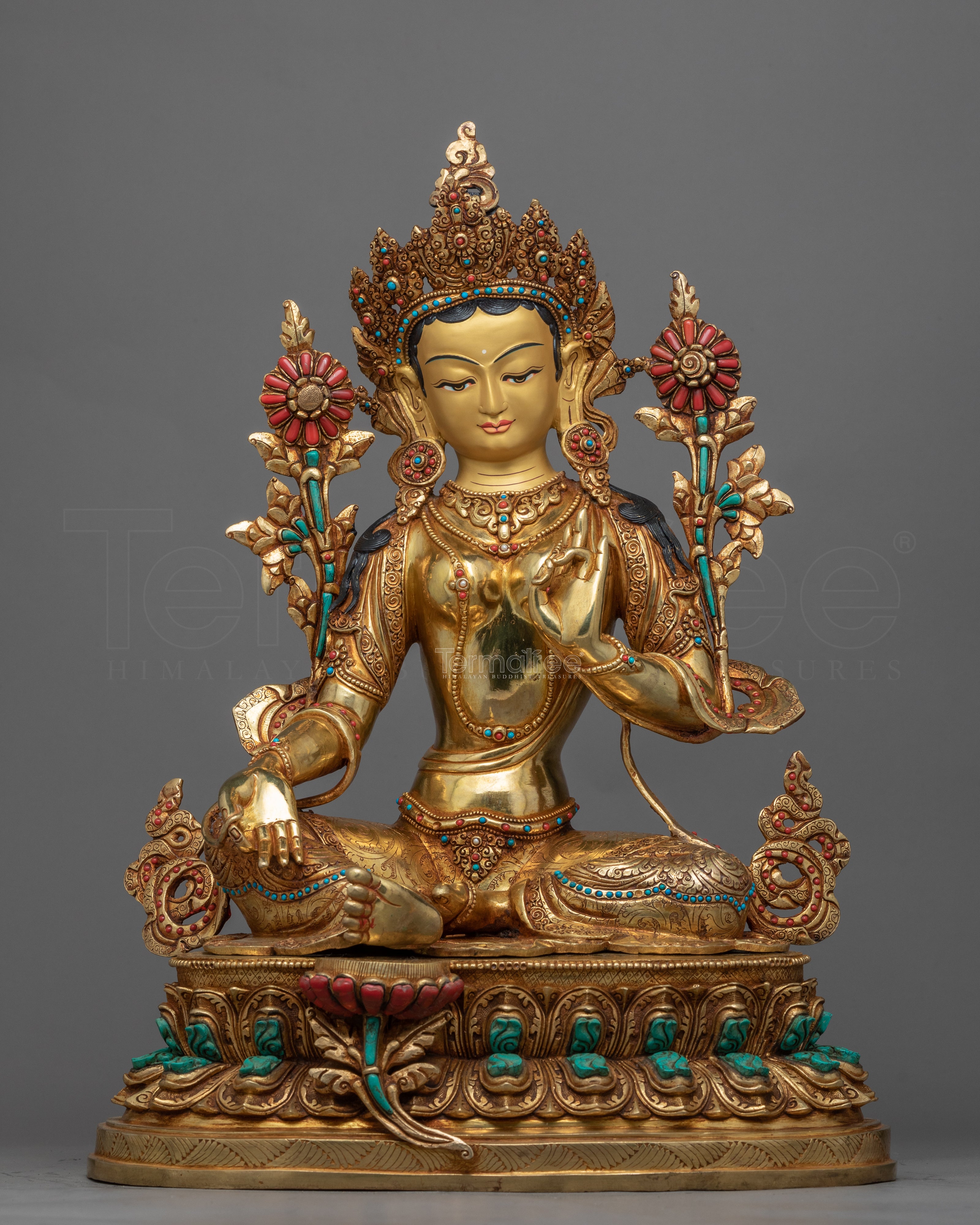 Gold-Gilded Statue For Green Tara Benefits | Buddhist Deity Figurine For Ritual - Termatree