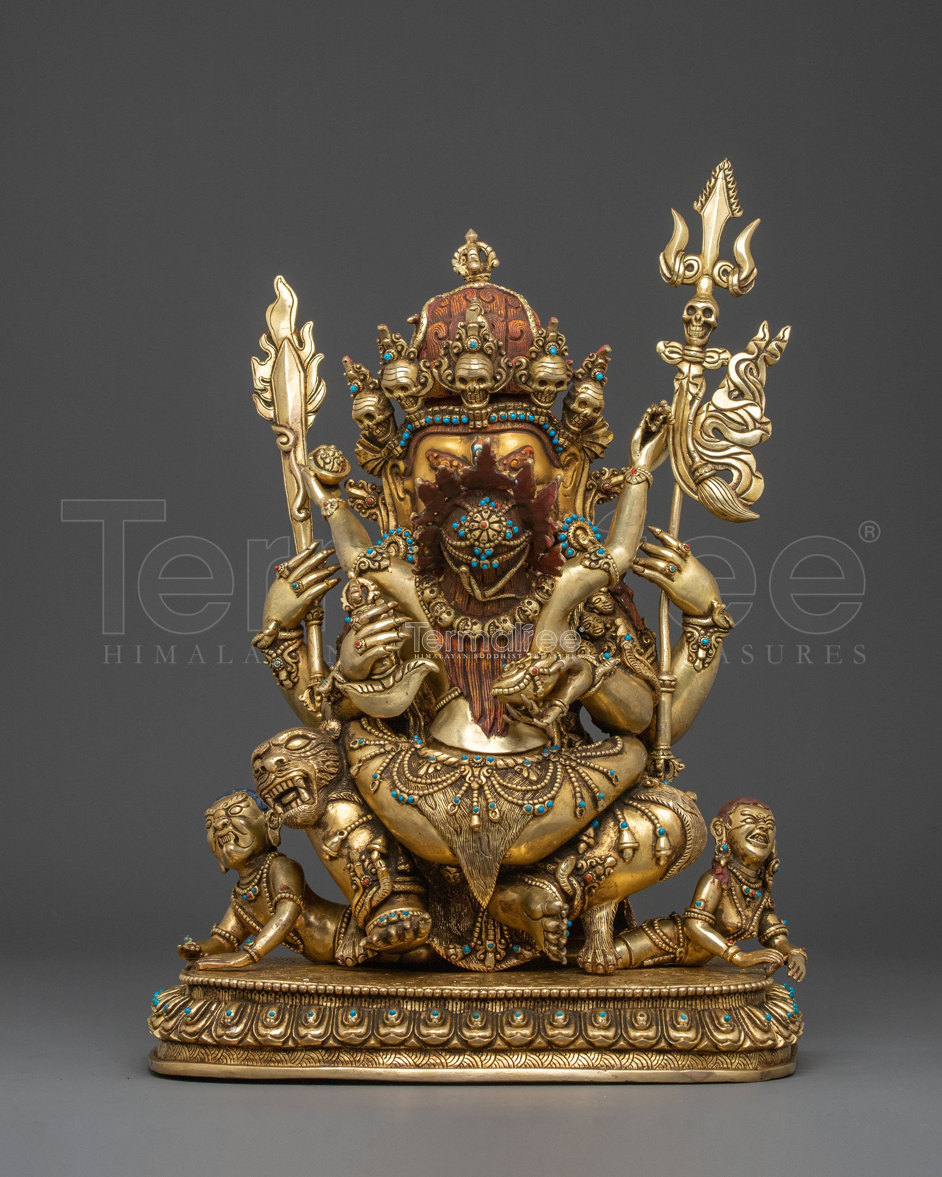 Chaturbhuja Mahakala Statue with Consort | Wrathful Protector