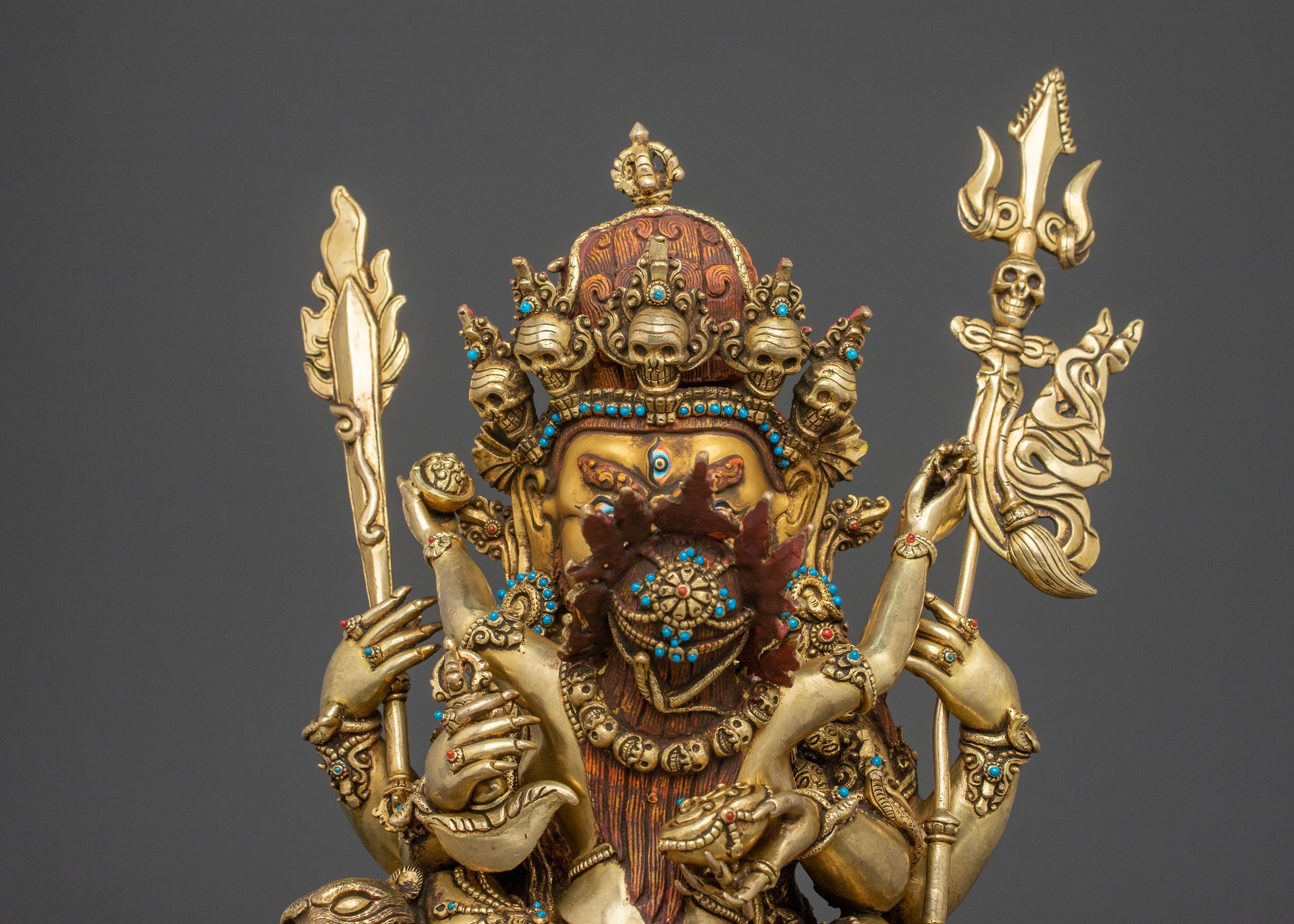 Chaturbhuja Mahakala Statue with Consort | Wrathful Protector