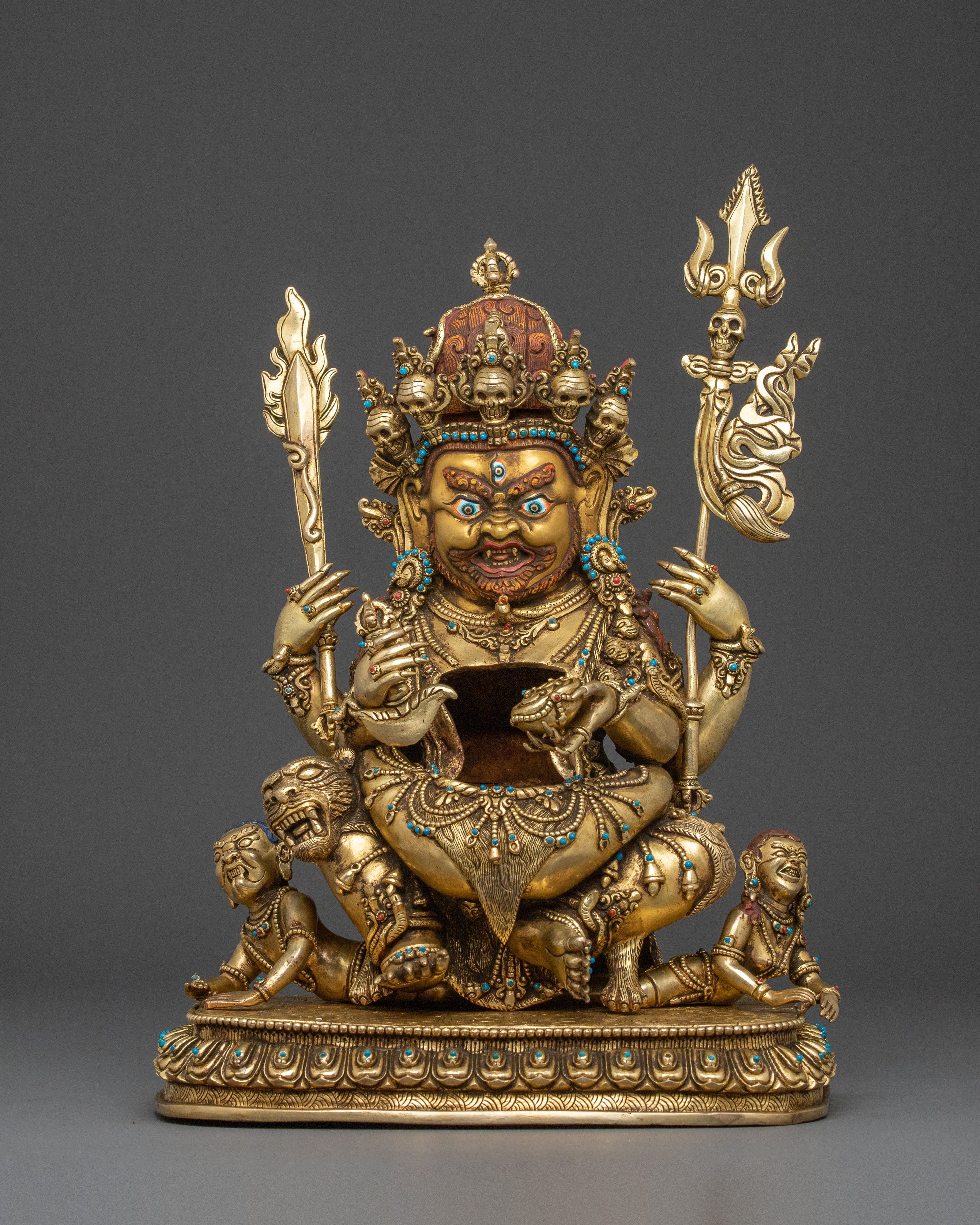 Chaturbhuja Mahakala Statue with Consort | Wrathful Protector