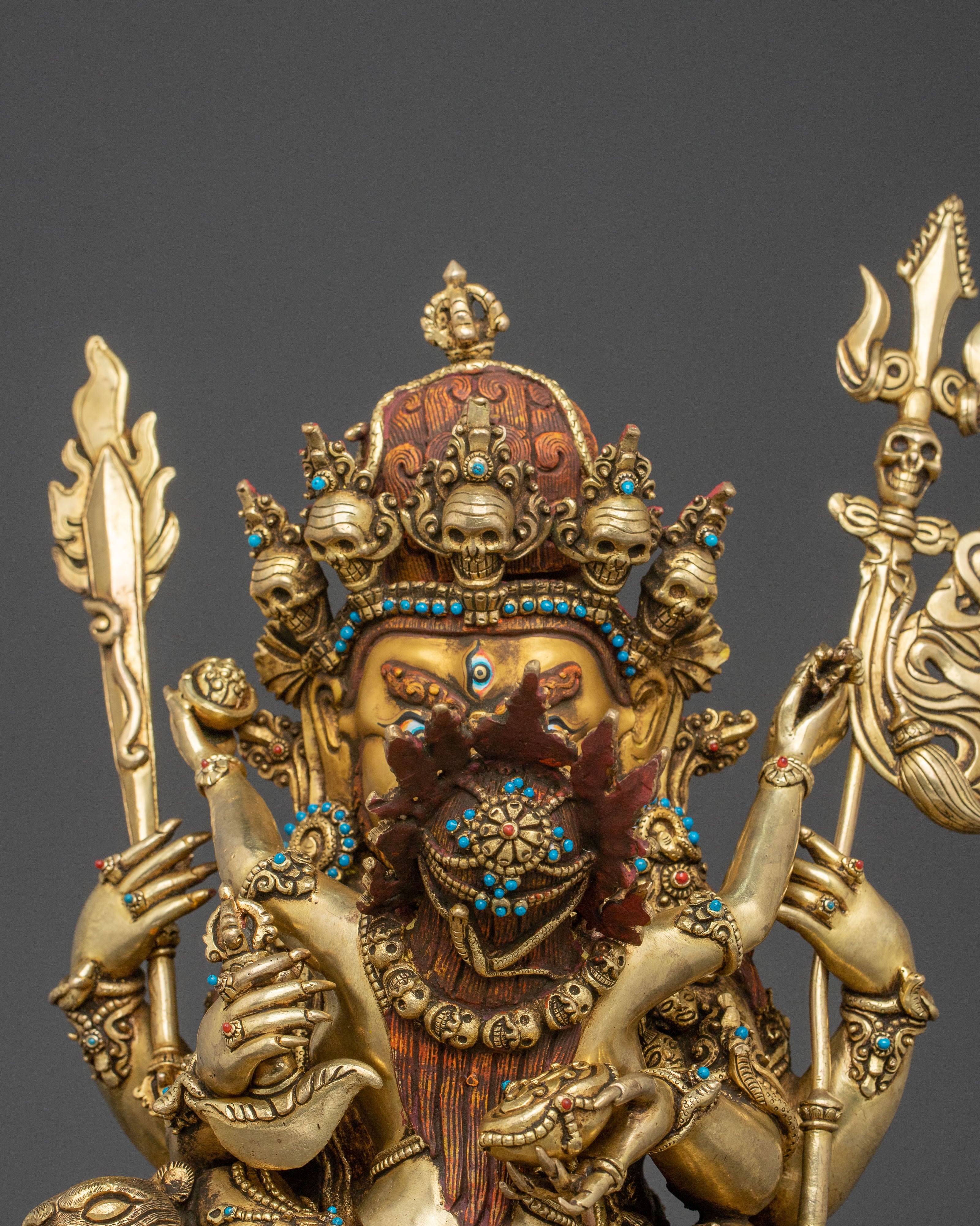 Chaturbhuja Mahakala Statue with Consort | Wrathful Protector