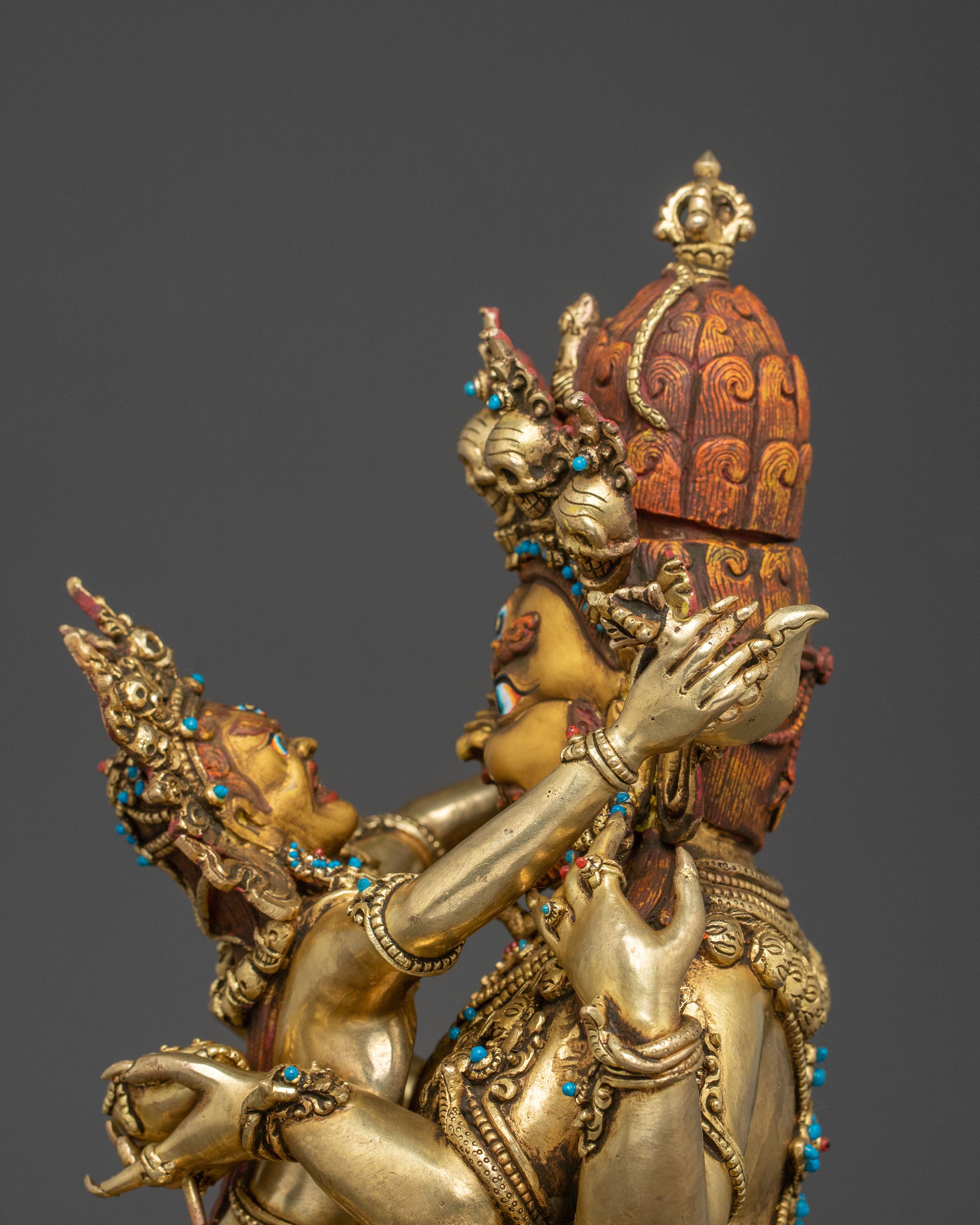 Chaturbhuja Mahakala Statue with Consort | Wrathful Protector