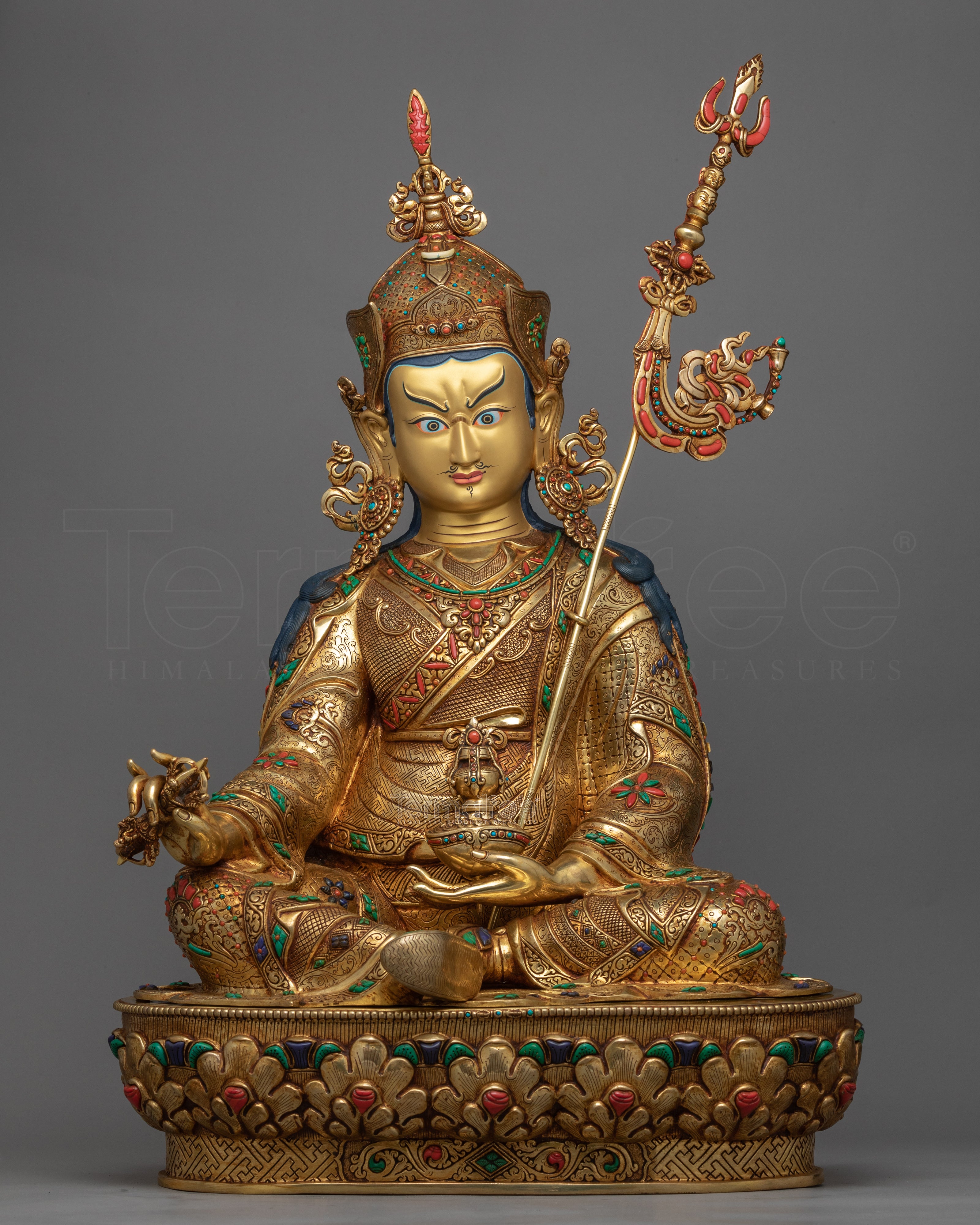 Traditional Guru Rinpoche Tibet Statue | Gold-Plated Himalayan Artwork - Termatree