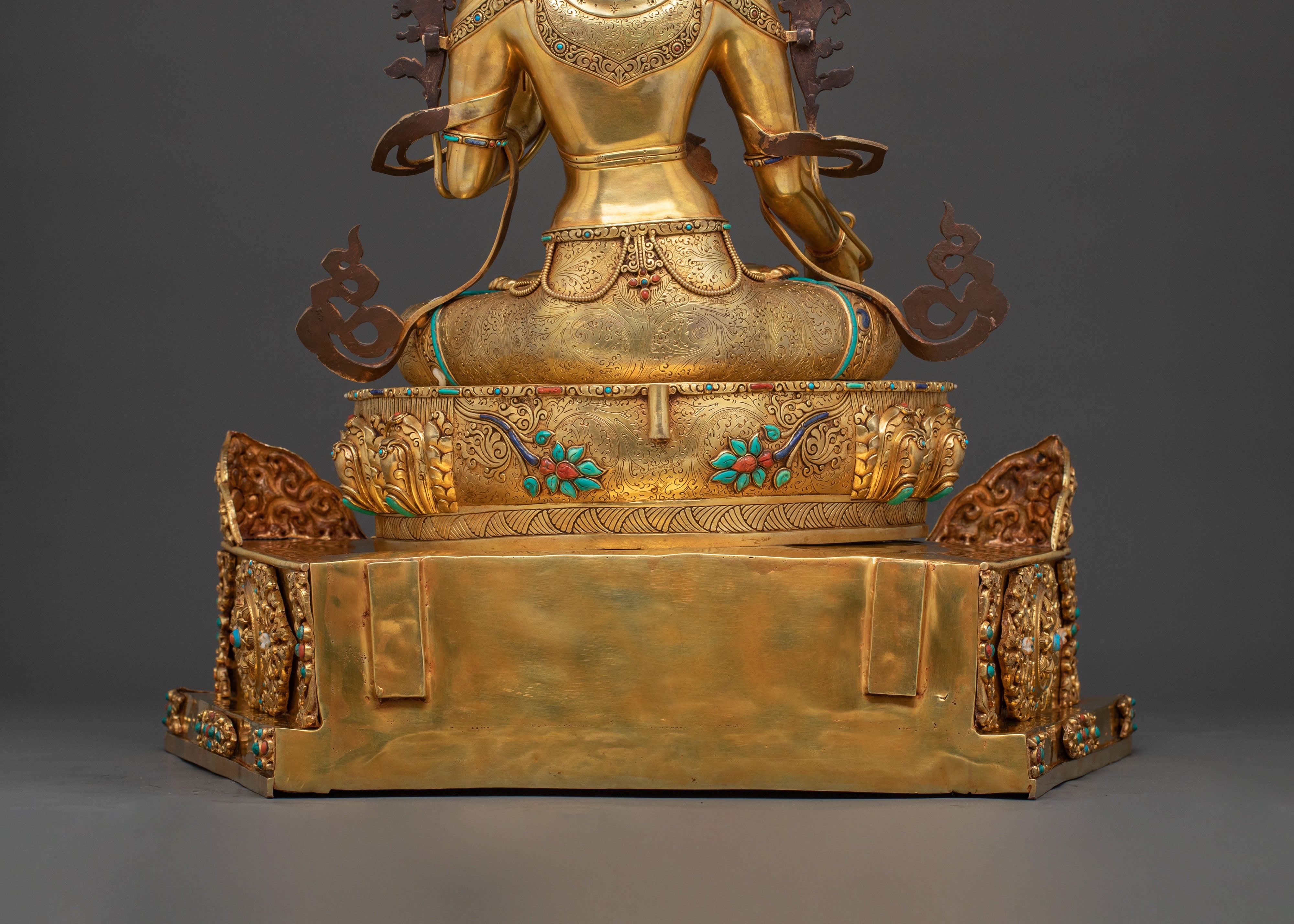 White Tara Statue Seated on Throne | 24k Gold Glided