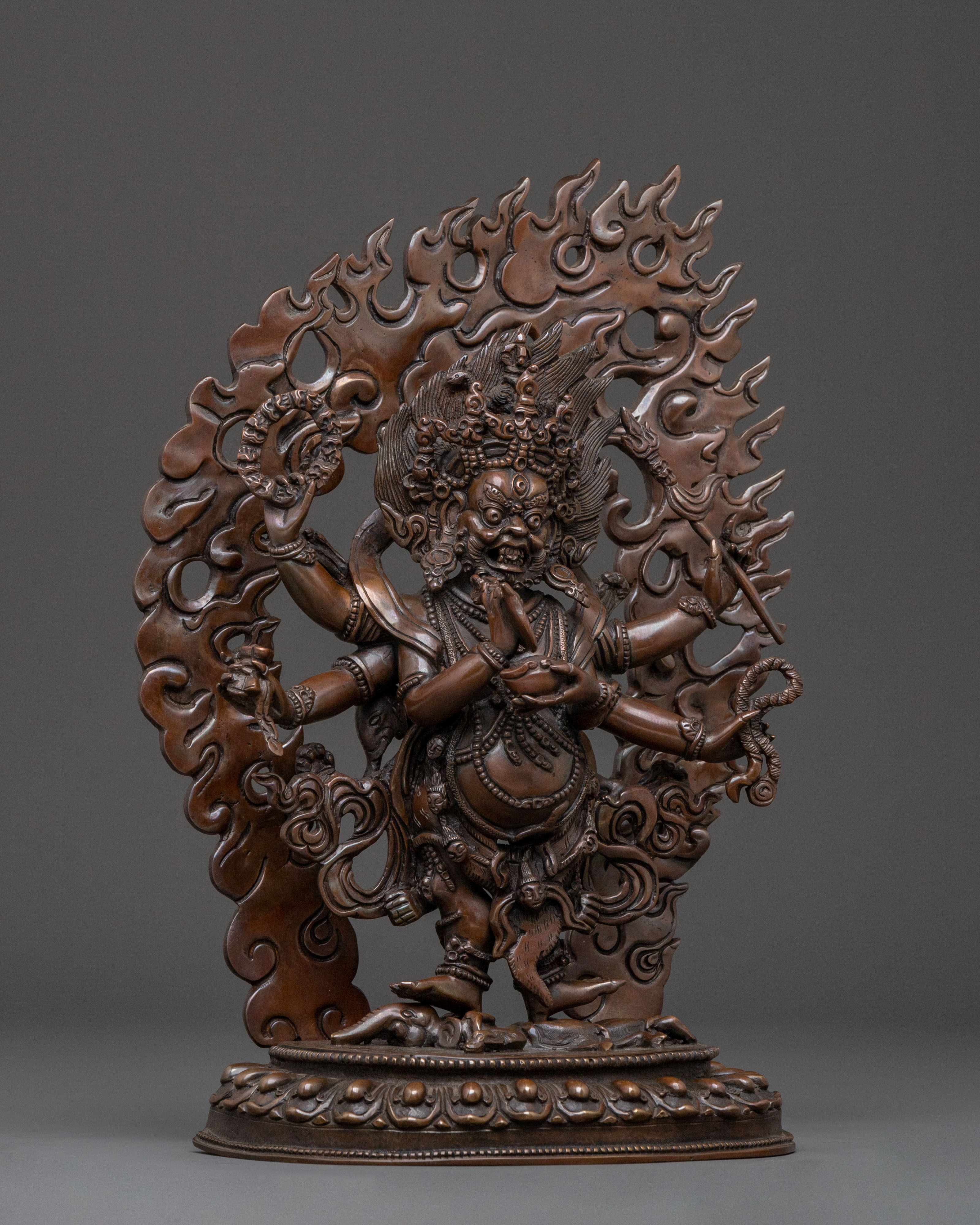 Shadbhuja Mahakala Oxidized Statue | Fierce Protector of the Dharma