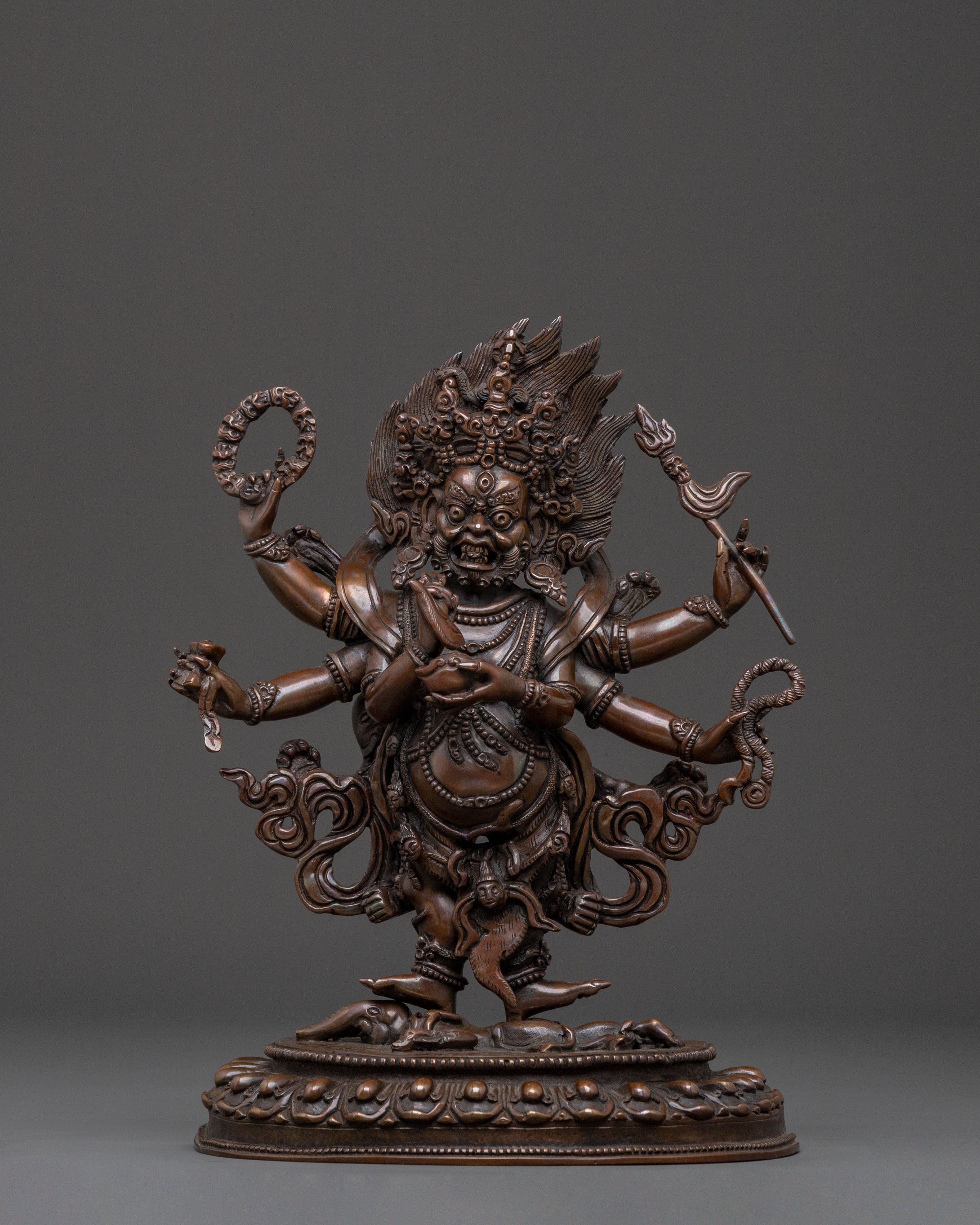 Shadbhuja Mahakala Oxidized Statue | Fierce Protector of the Dharma