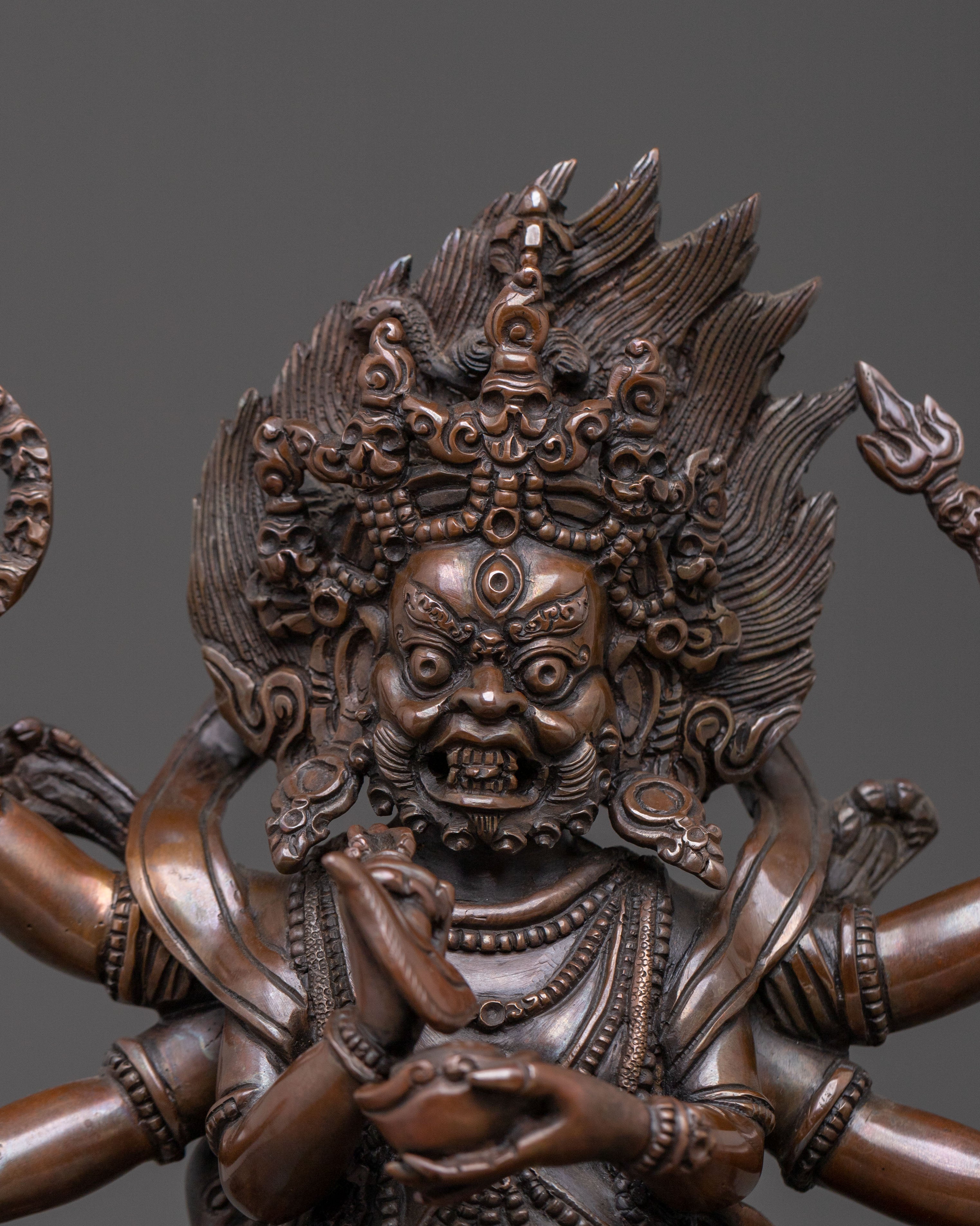 Shadbhuja Mahakala Oxidized Statue | Fierce Protector of the Dharma