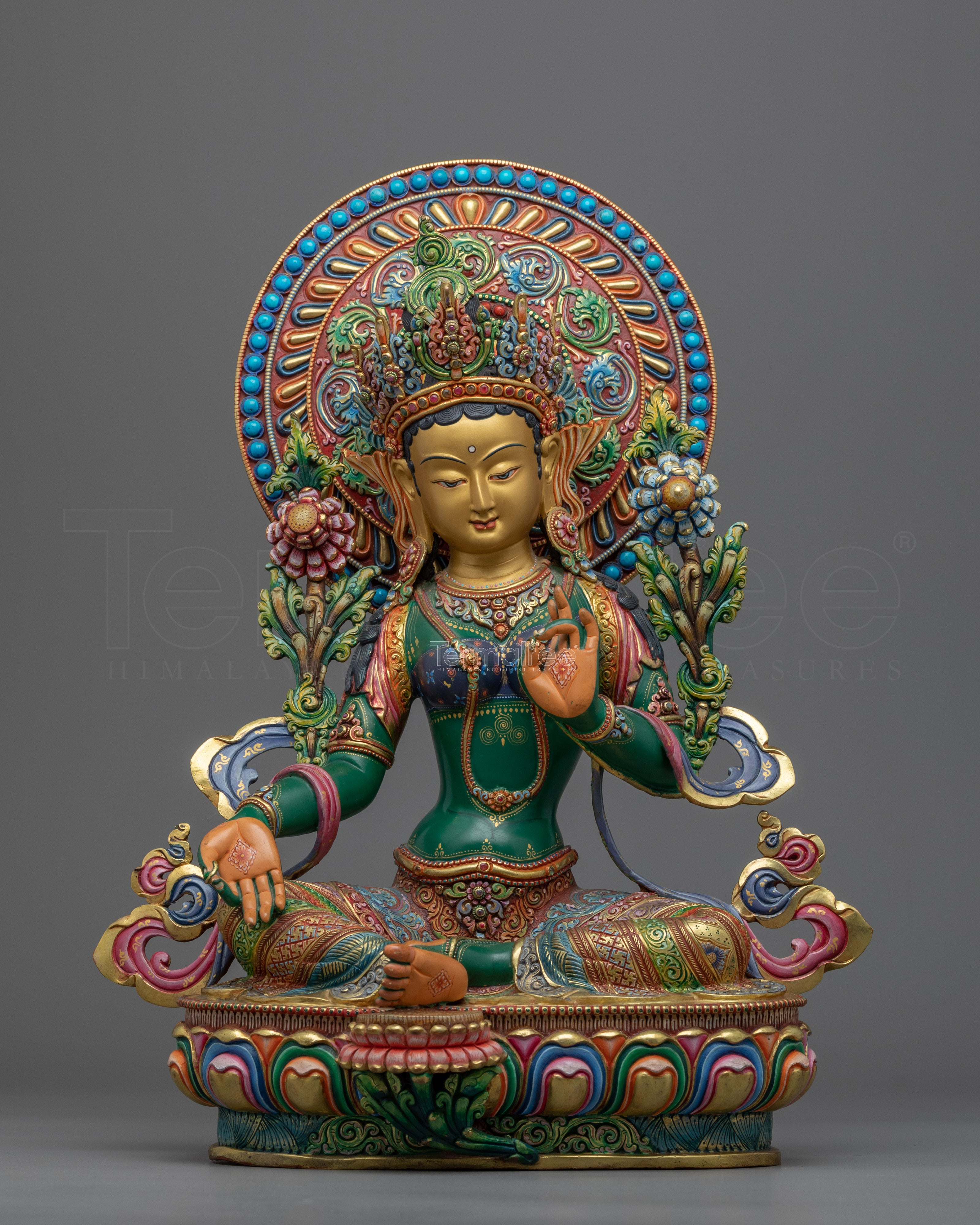 Meditative Mind Green Tara Mantra Practice Statue | Traditional Tibetan Artwork - Termatree