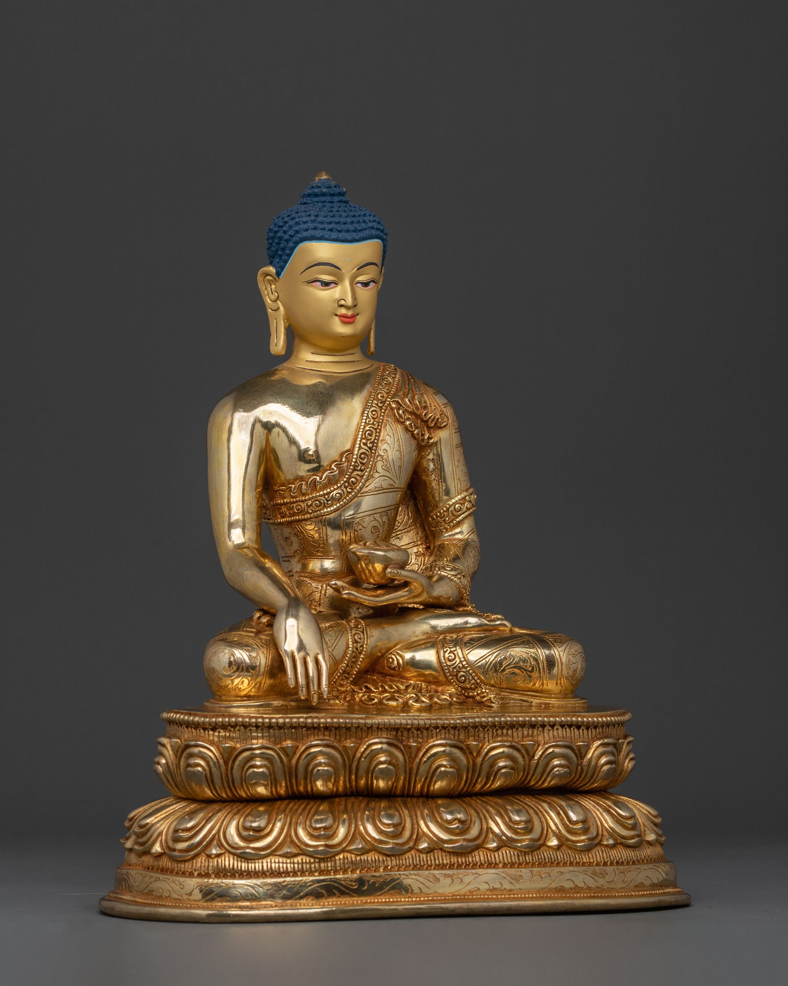 Shakyamuni Buddha Golden Statue for Altar: 24K Gold Gilded