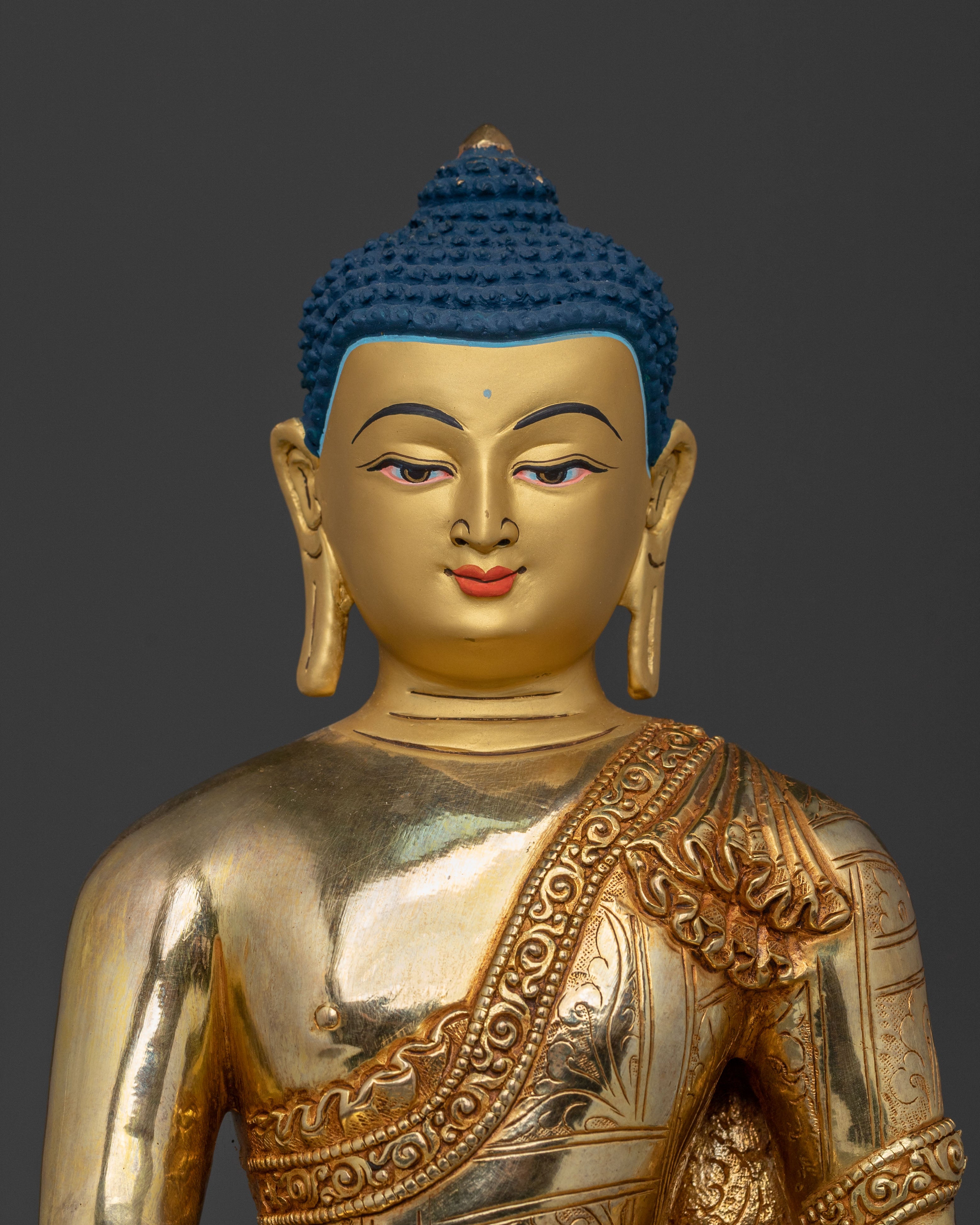 Shakyamuni Buddha Golden Statue for Altar: 24K Gold Gilded
