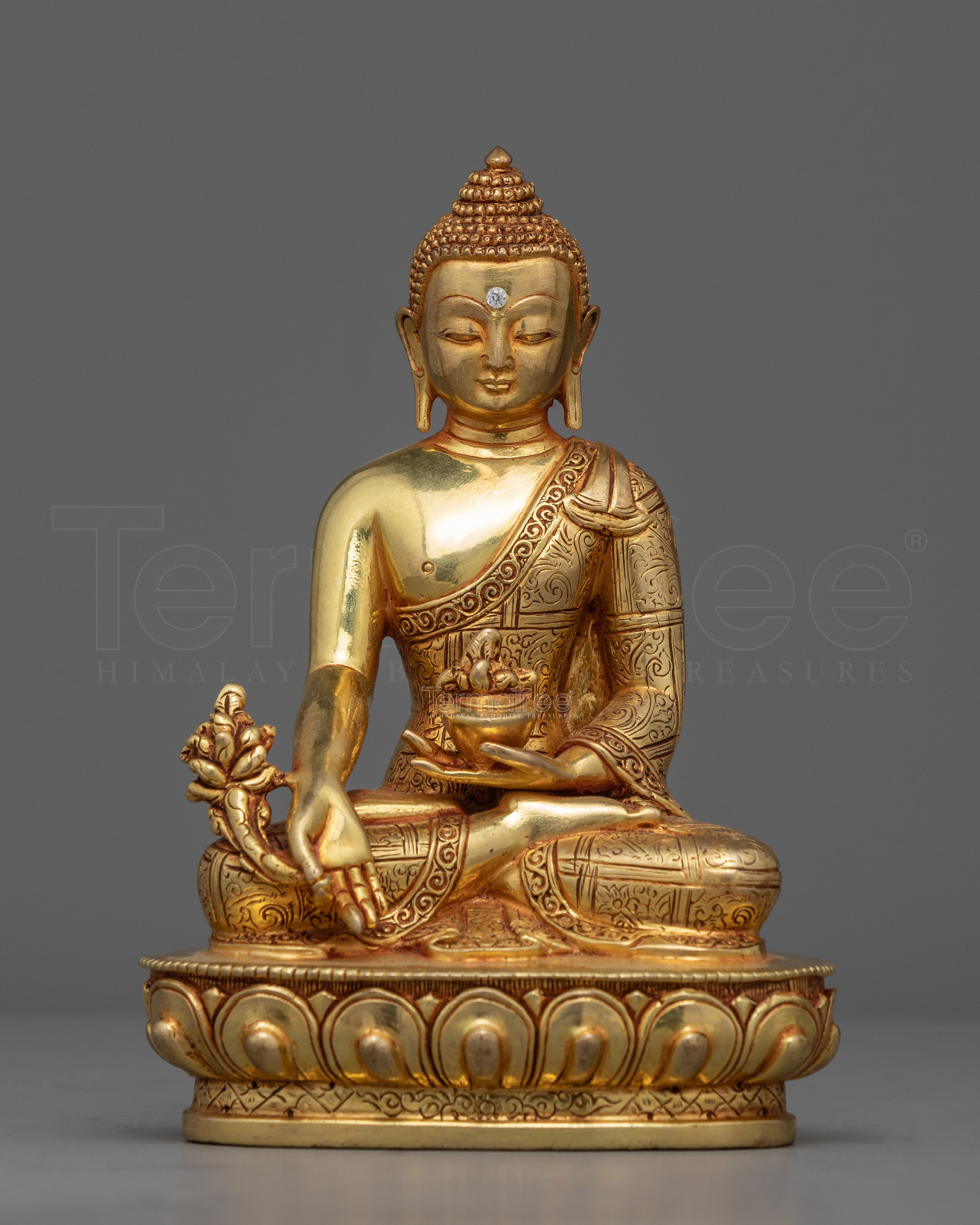 Gold Statue For Benefits Of Medicine Buddha Mantra | Bhaisajyaguru The Medicine Buddha Figurine
