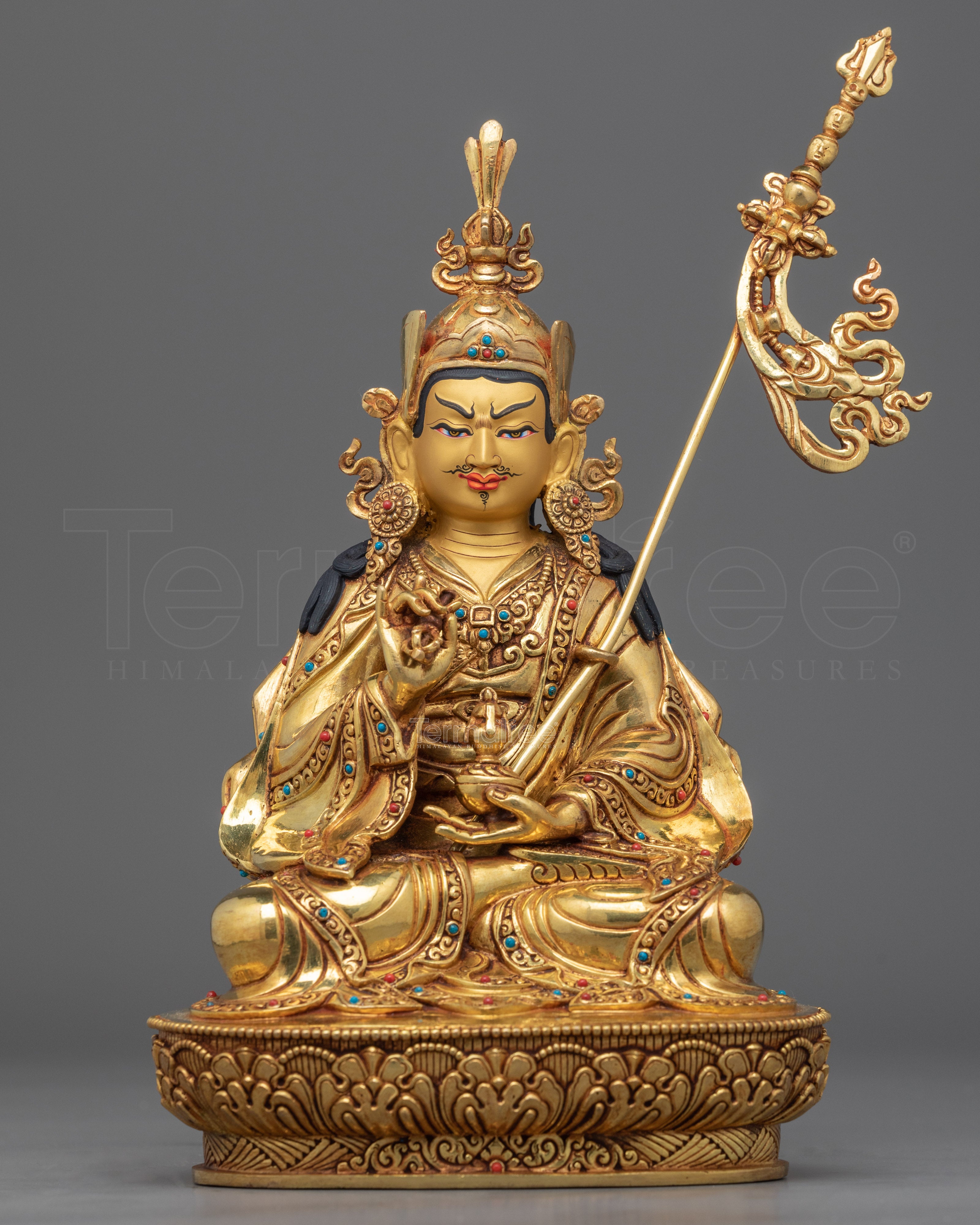 Guru Rinpoche Puja Statue | Gold-Gilded Himalayan Artwork - Termatree