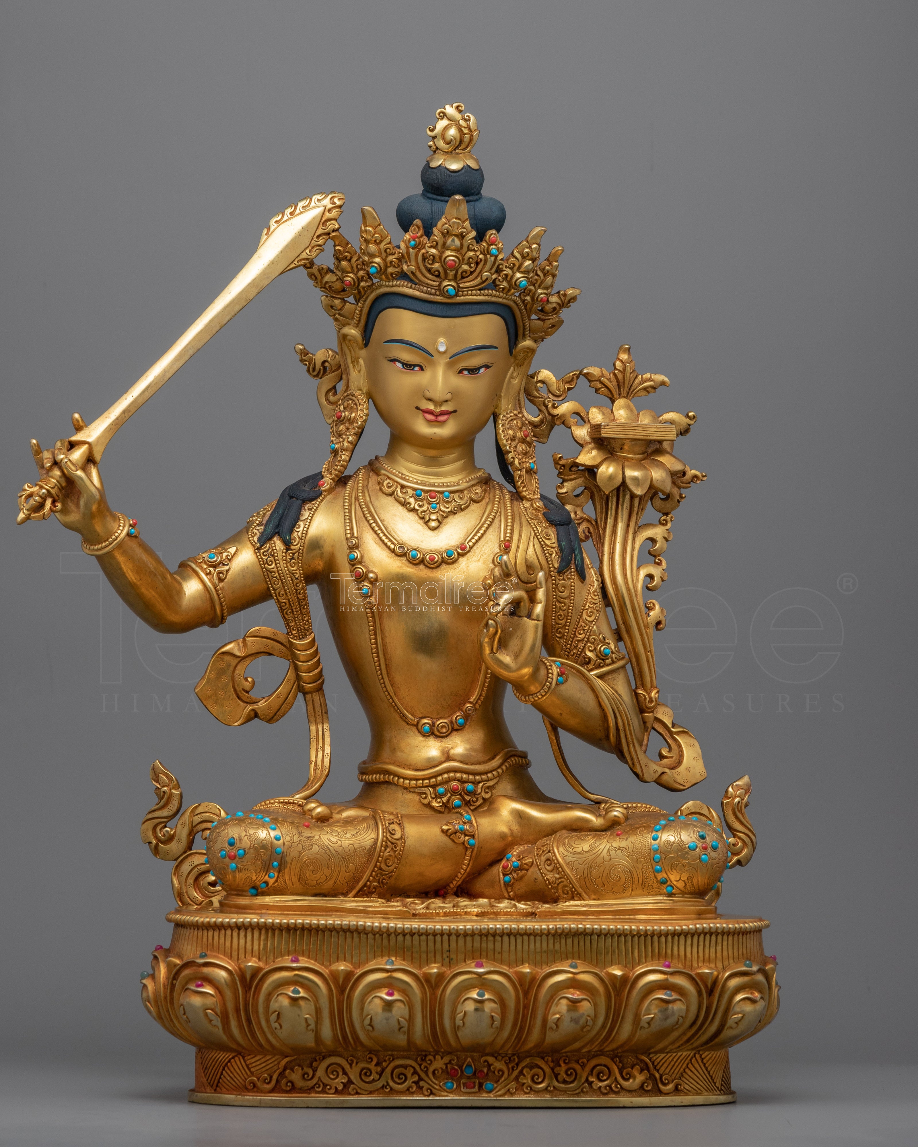 Gold Statue For Buddha Wisdom Shakti Power | Hand-Carved Buddhist Deity Sculpture