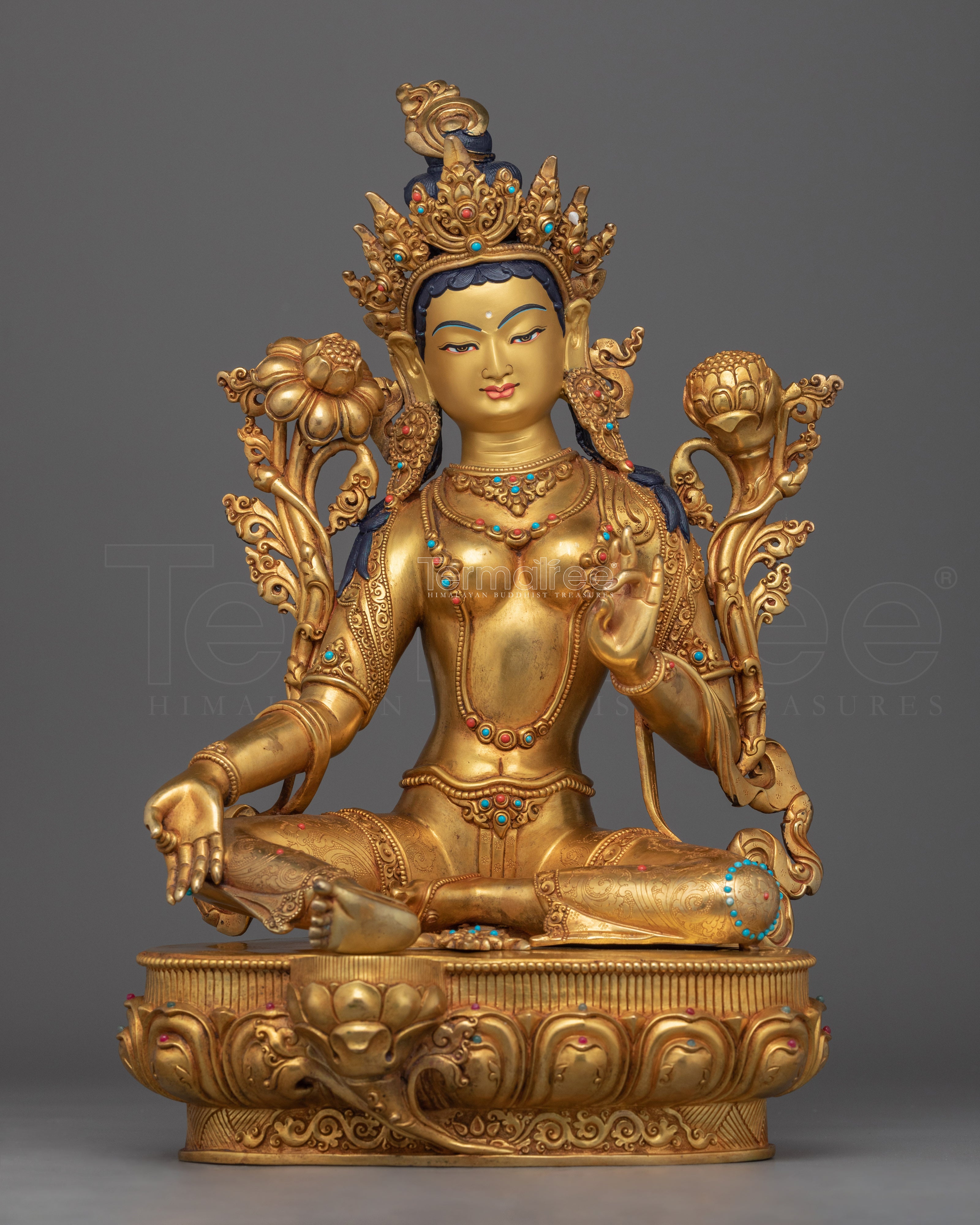 Green Tara Day Prayer Statue | 24K Gold-Gilded Mother Tara Statue