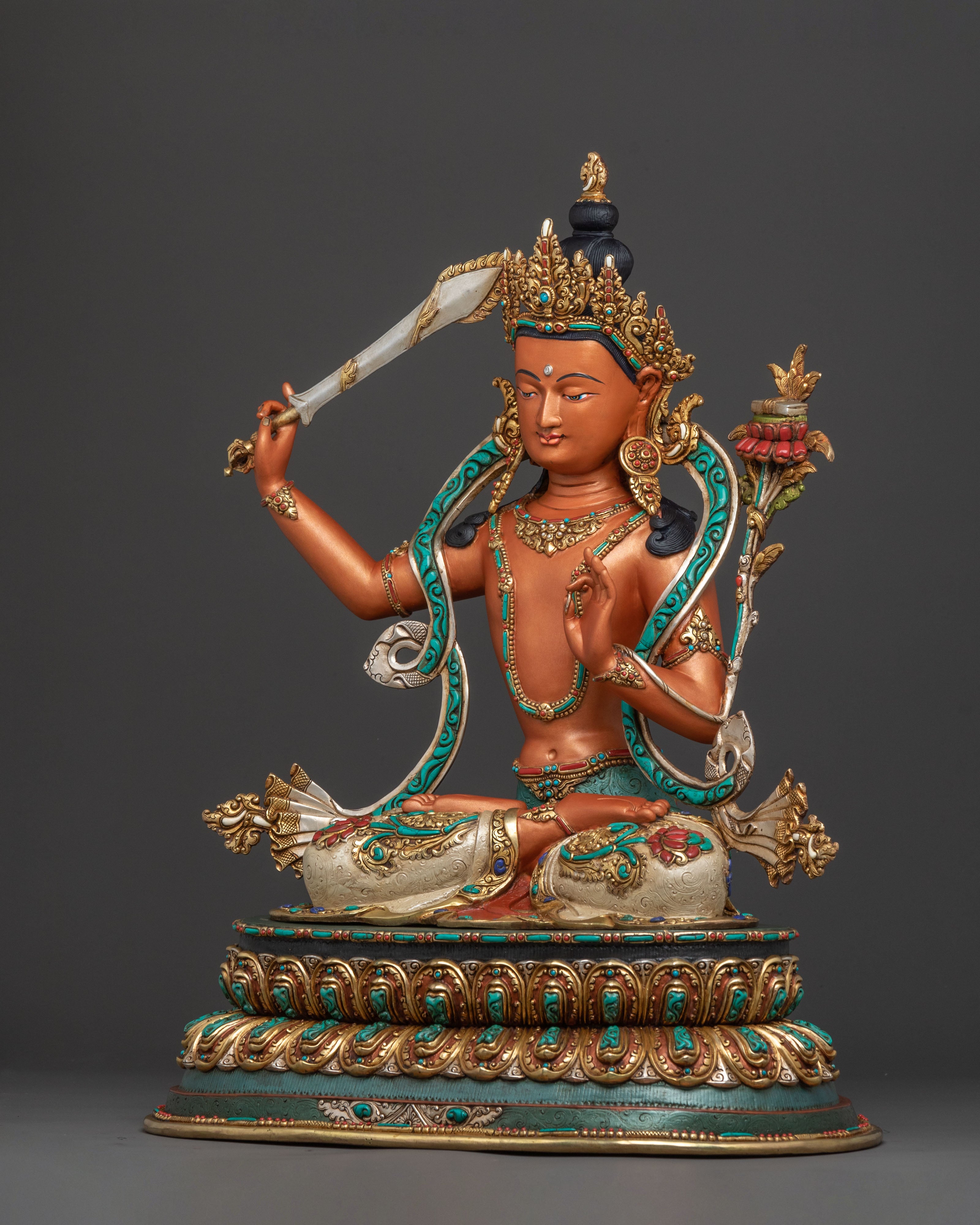 Manjushri Statue: Tibetan Buddhist Handcrafted Figurine