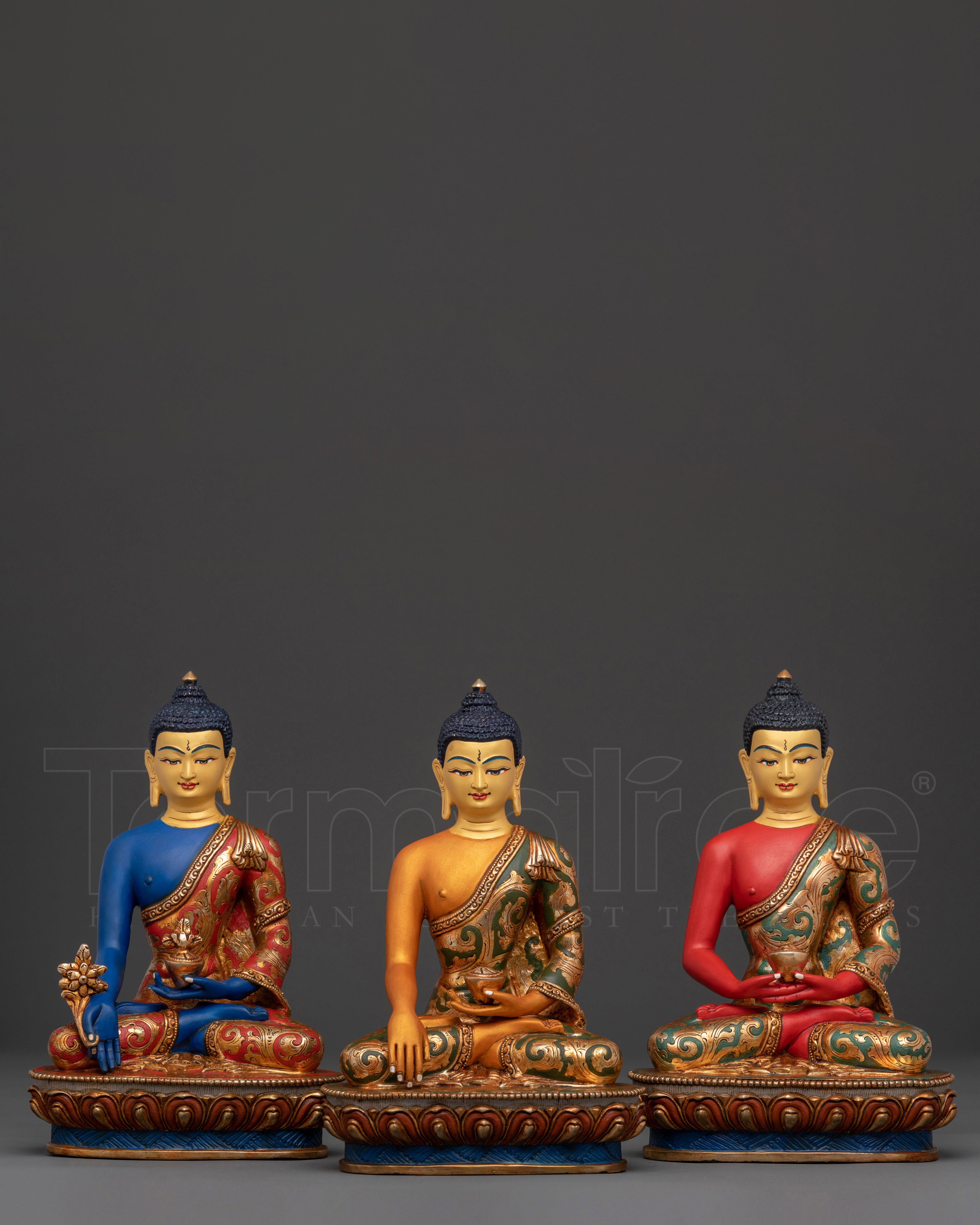 Three Buddhas Statue Set | 24K Gold Gilded Figurines