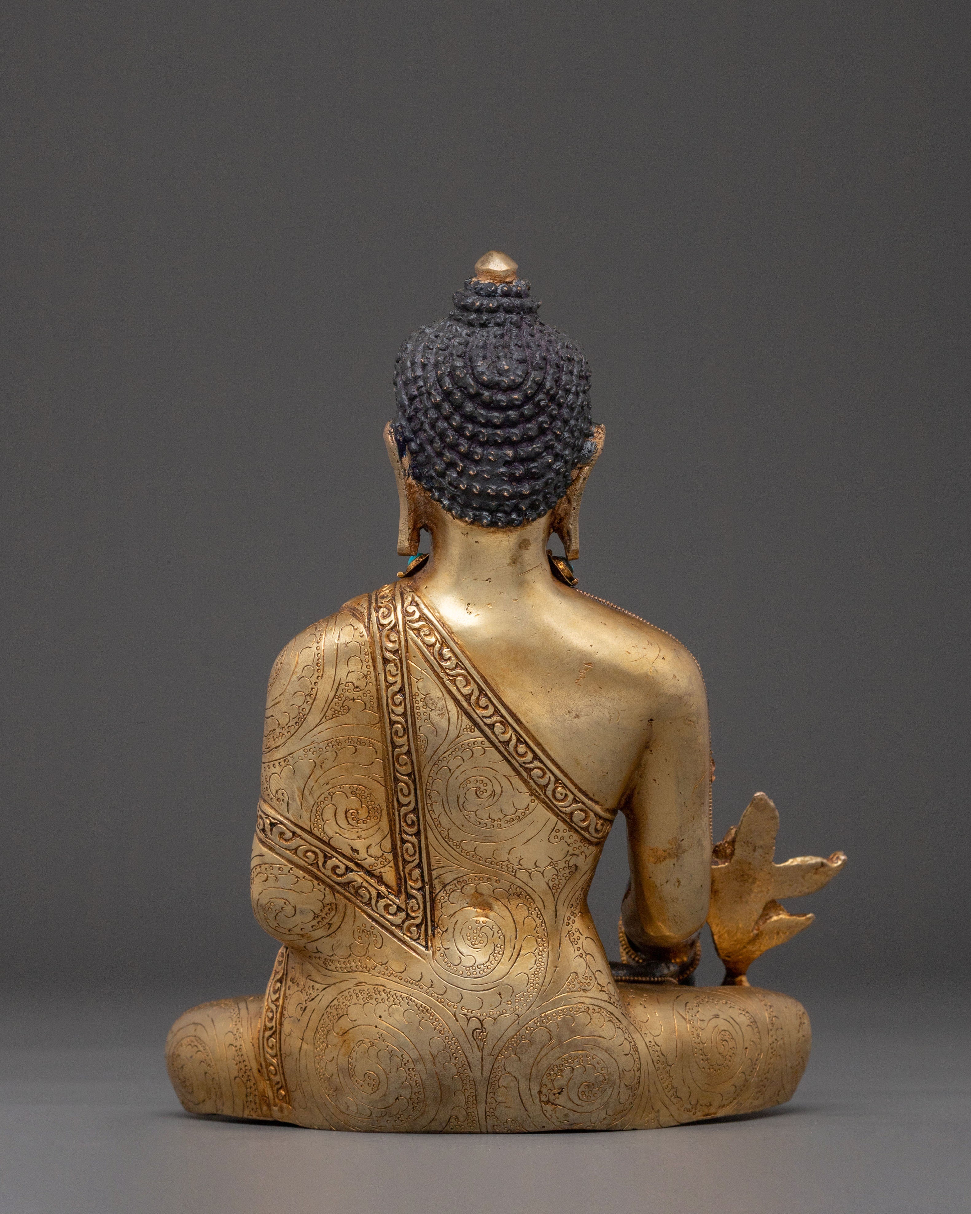 Lapis Lazuli Medicine Buddha Statue: 24K Gold Electroplating