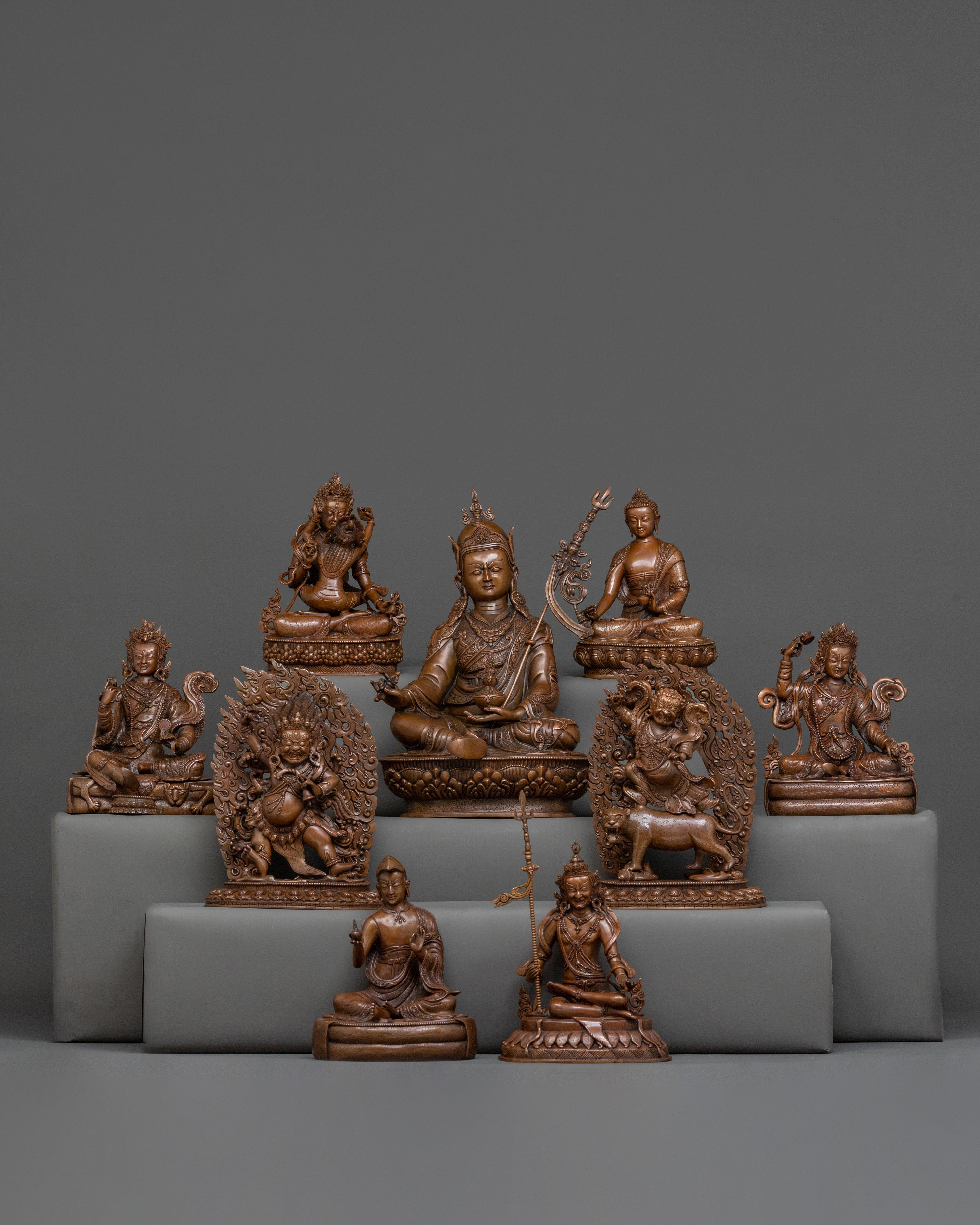 Guru Rinpoche with Eight Manifestations Statue Set