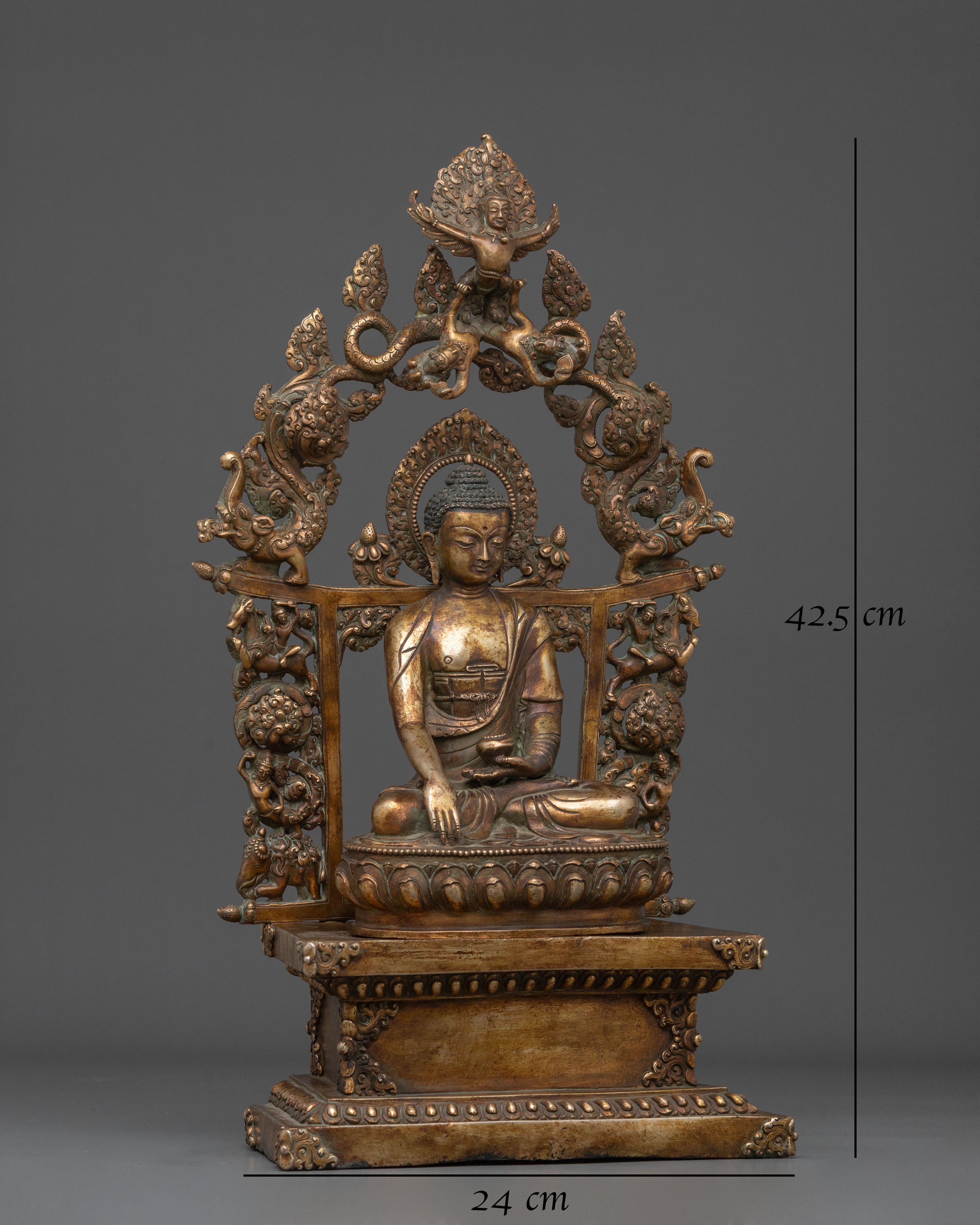 Shakyamuni Buddha Statue on Throne | Home Decor